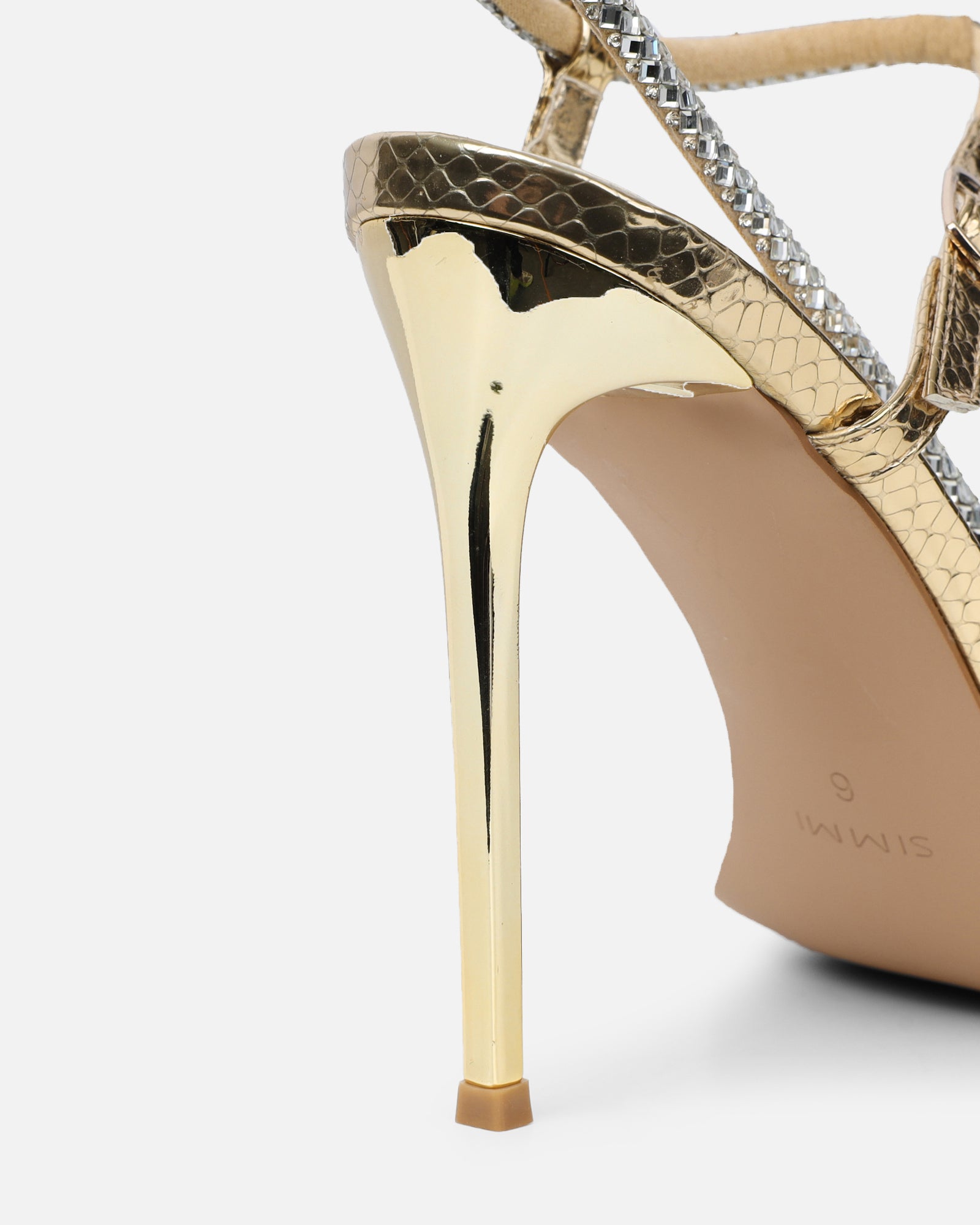Darlina Gold Snake Diamante Heeled Sandals | SIMMI London