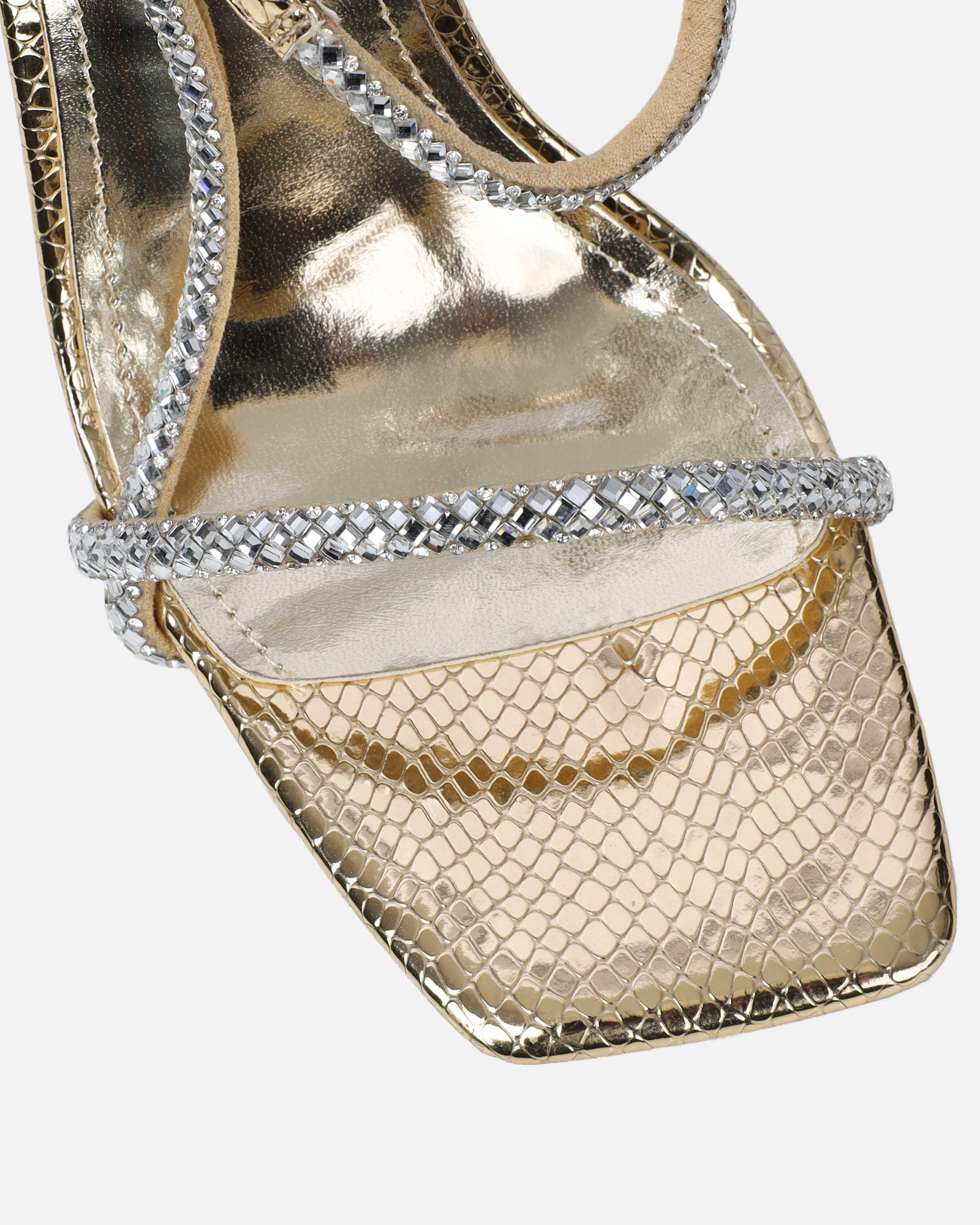 Darlina Gold Snake Diamante Heeled Sandals | SIMMI London