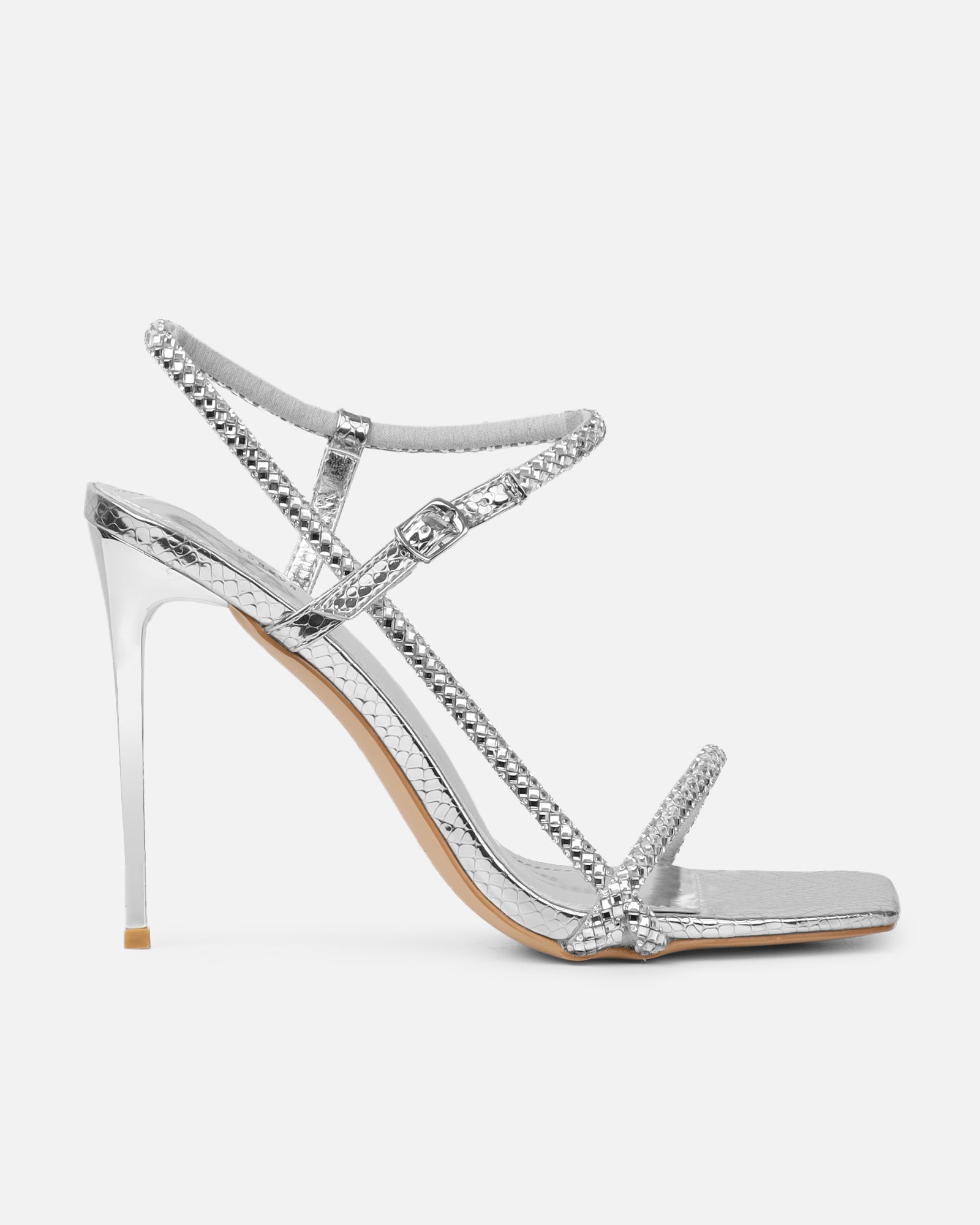 Darlina Silver Snake Diamante Heeled Sandals | SIMMI London