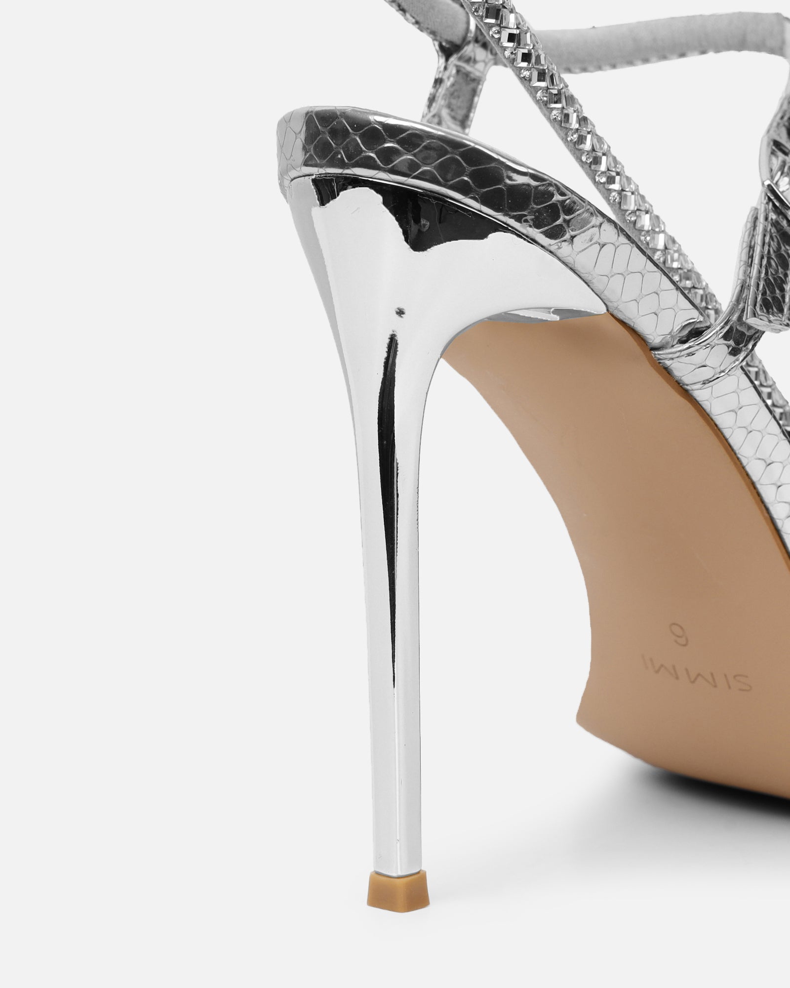 Darlina Silver Snake Diamante Heeled Sandals | SIMMI London