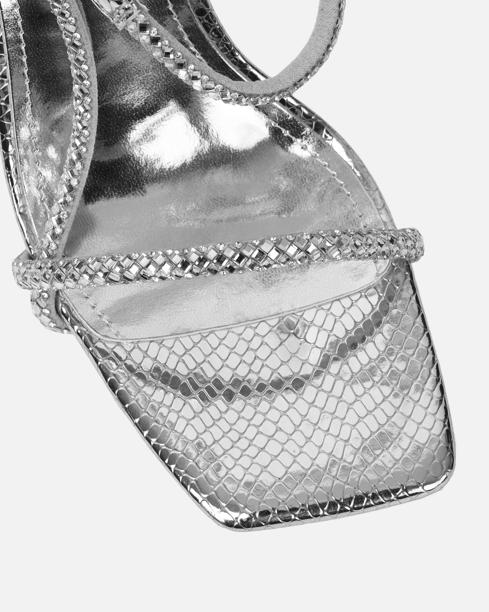 Darlina Silver Snake Diamante Heeled Sandals | SIMMI London
