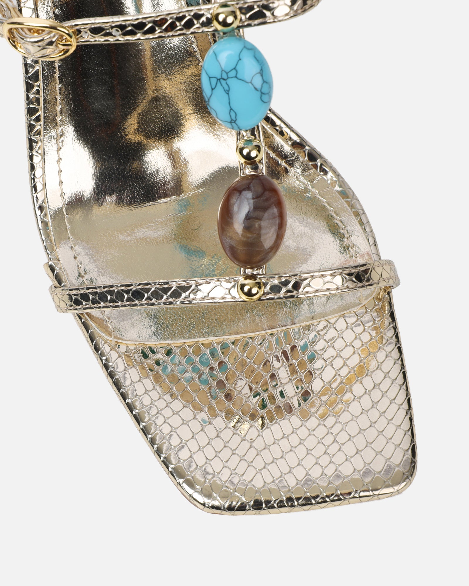 Elexi Light Gold Stone Embellished Heeled Sandals | SIMMI London