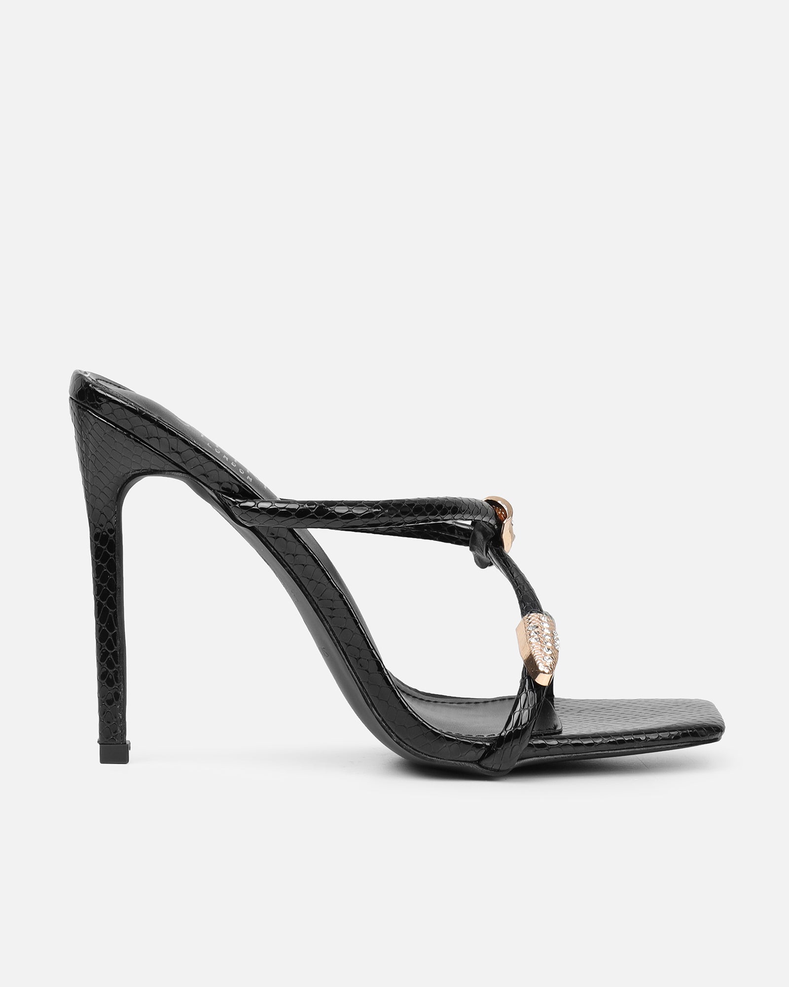 Zuleta Black Snake Effect Stiletto Heeled Mules | SIMMI London