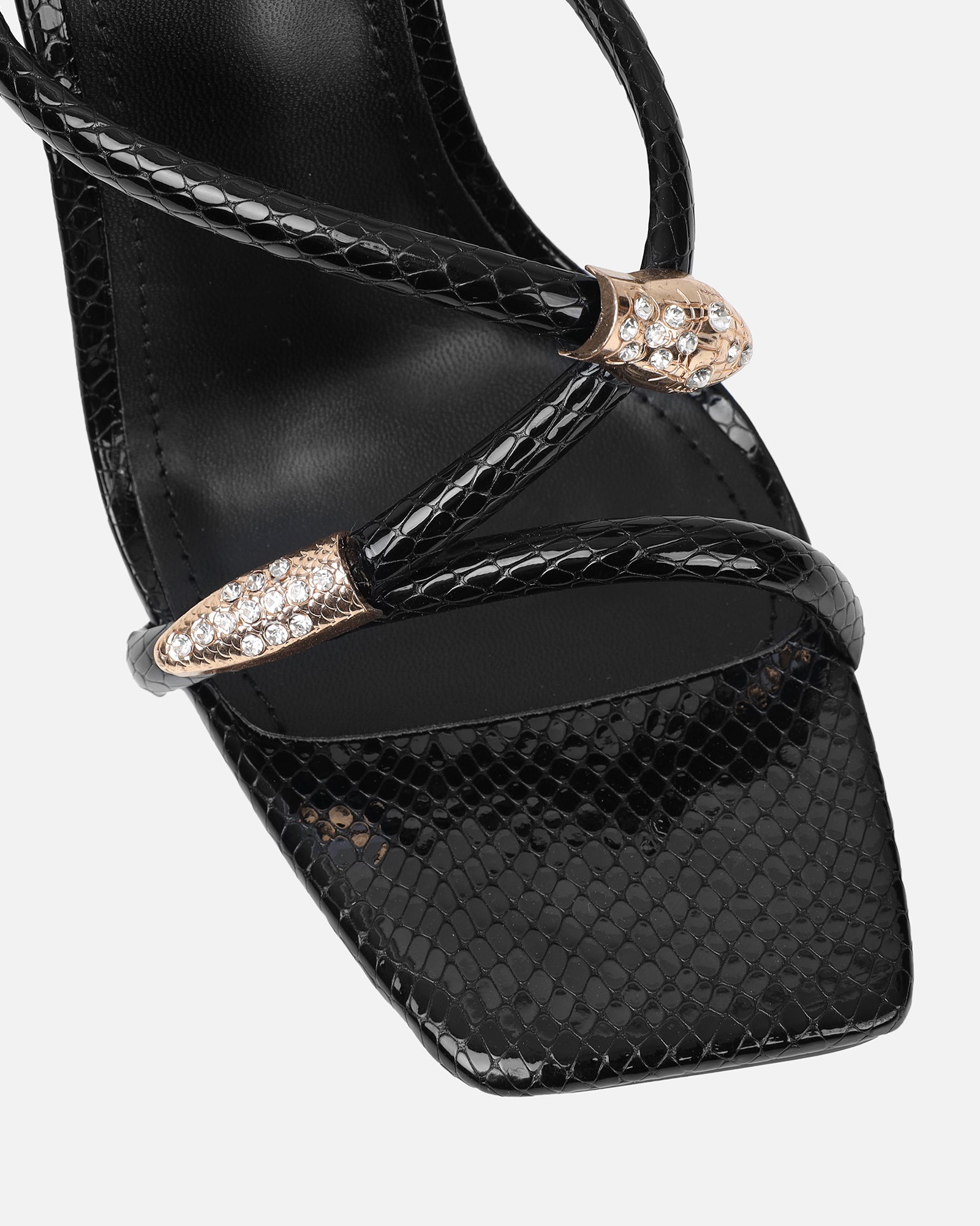 Zuleta Black Snake Effect Stiletto Heeled Mules | SIMMI London