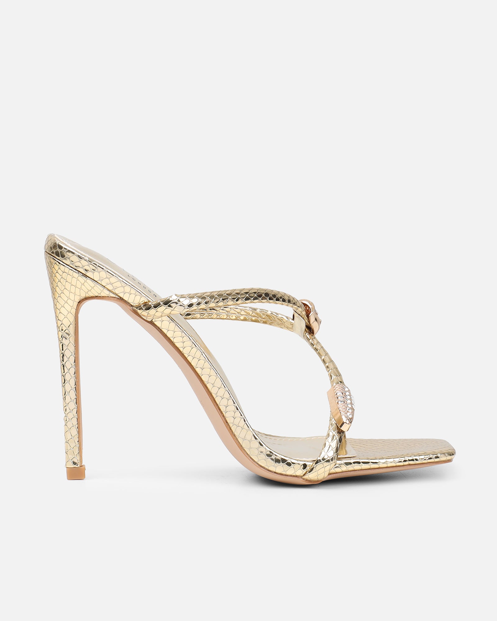 Zuleta Gold Snake Effect Stiletto Heeled Mules | SIMMI London