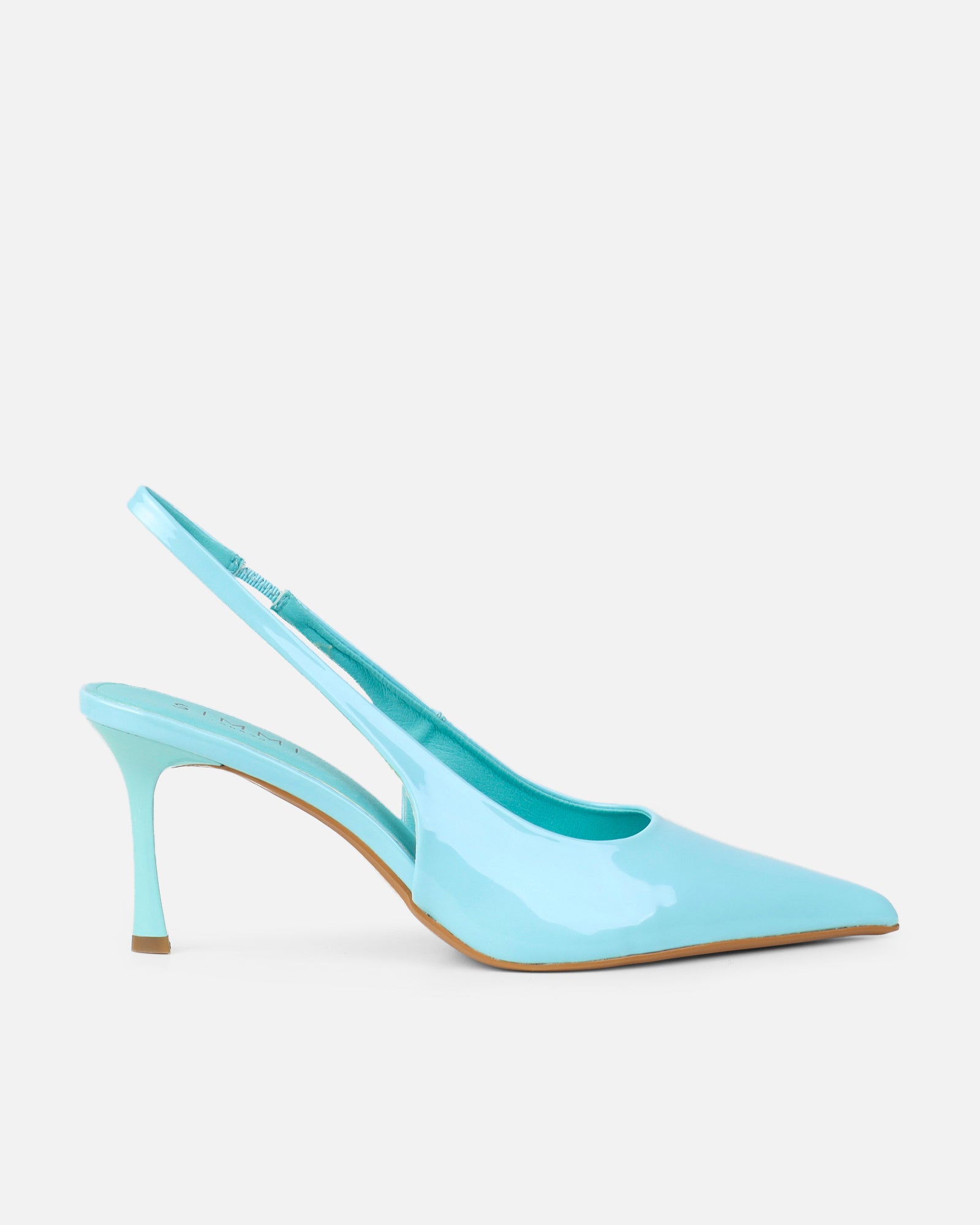 Liorra Blue Patent Sling Back Mid Heeled Shoes | SIMMI London