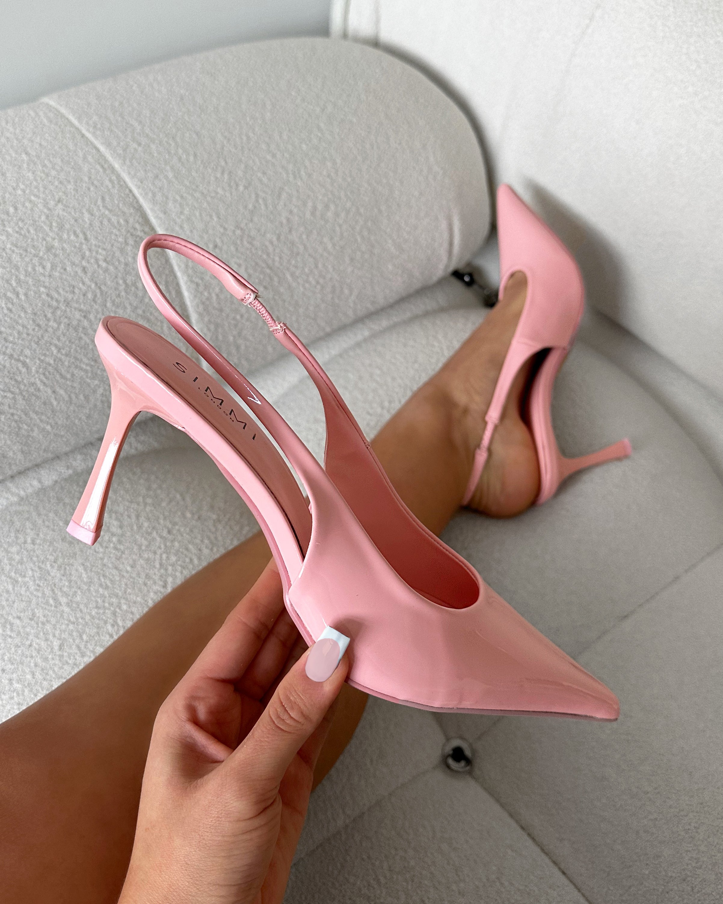 Liorra Pink Patent Sling Back Court Shoes | SIMMI London