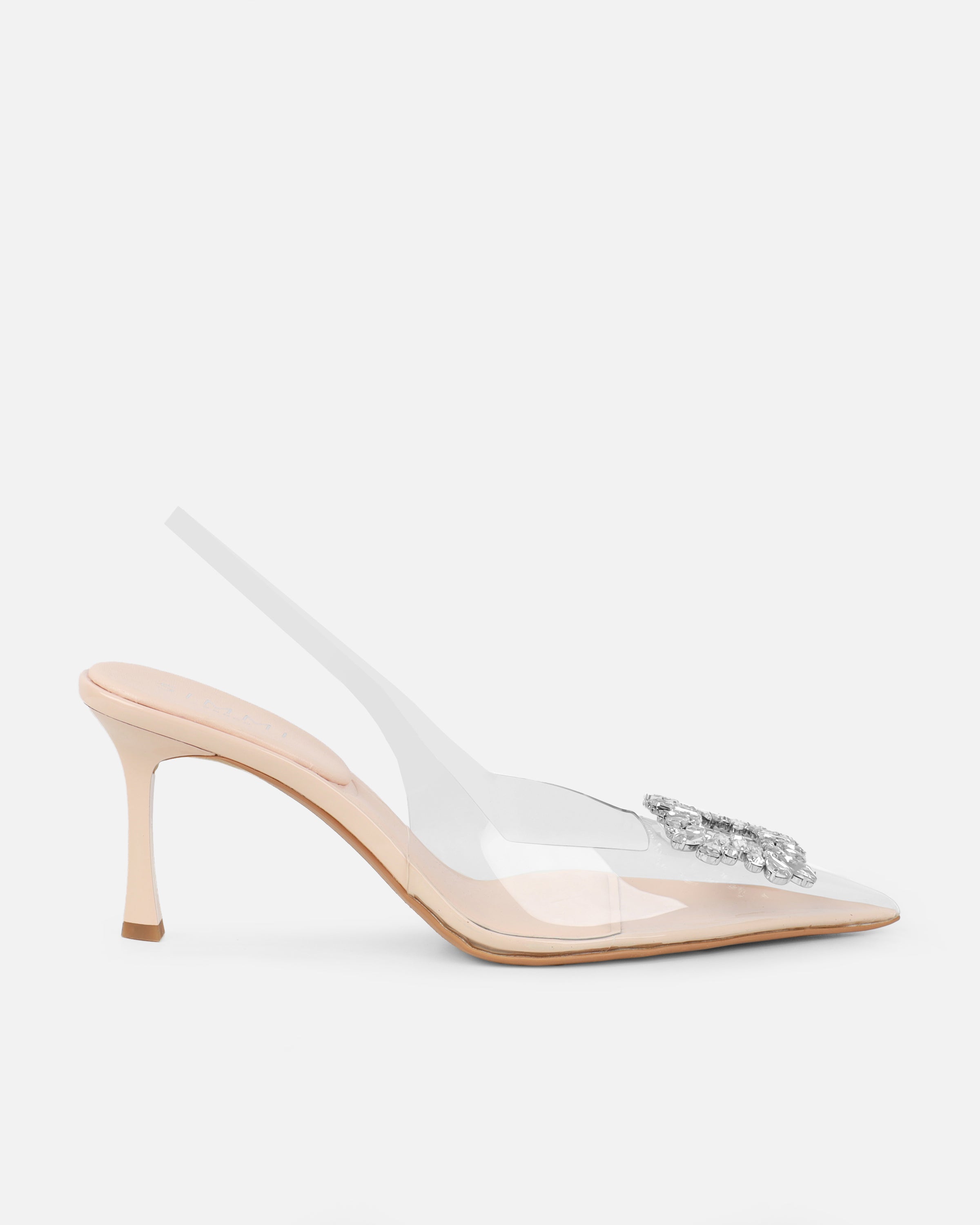 Laylin Clear Nude Diamante Sling Back Court Shoes | SIMMI London