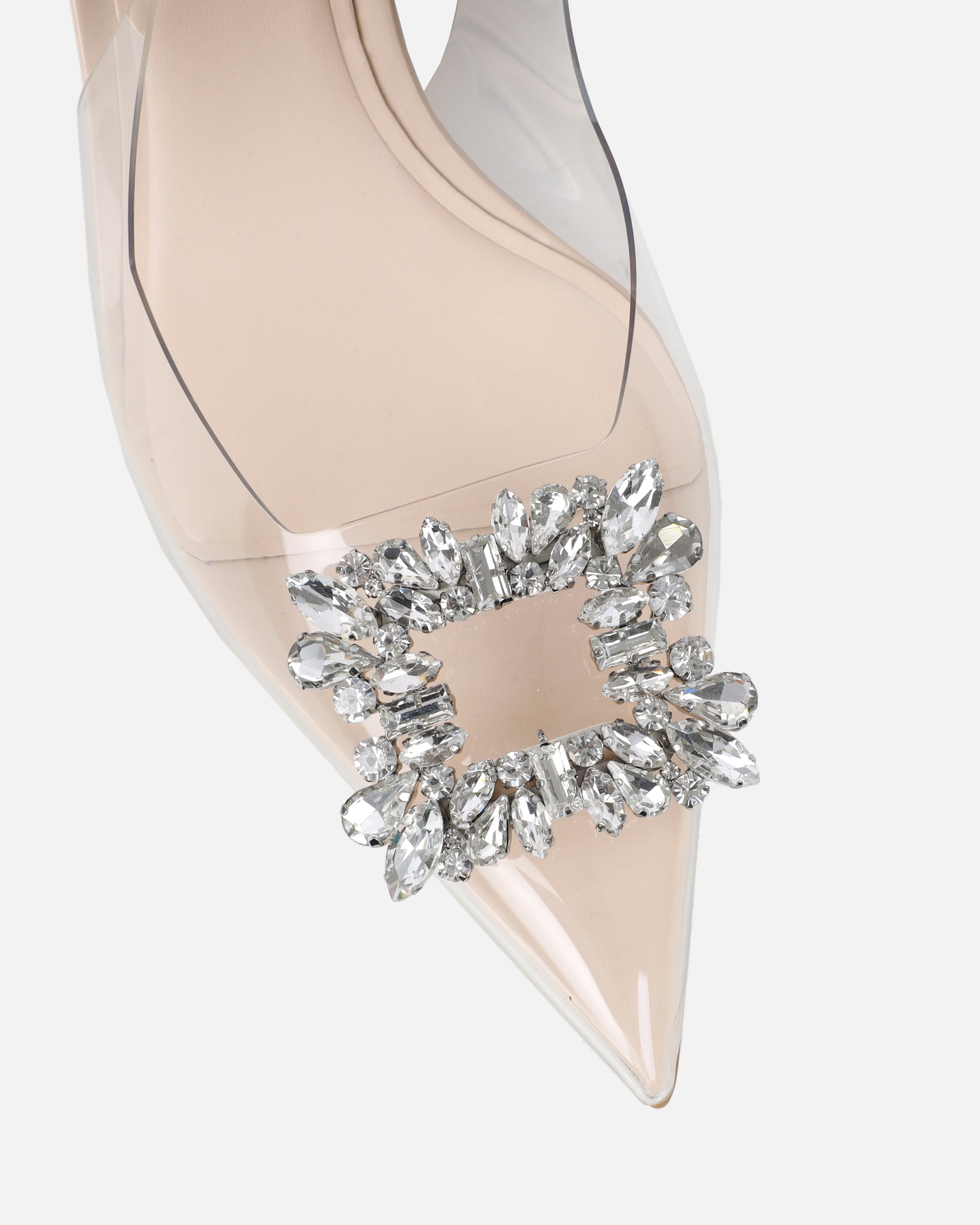Laylin Clear Nude Diamante Sling Back Court Shoes | SIMMI London