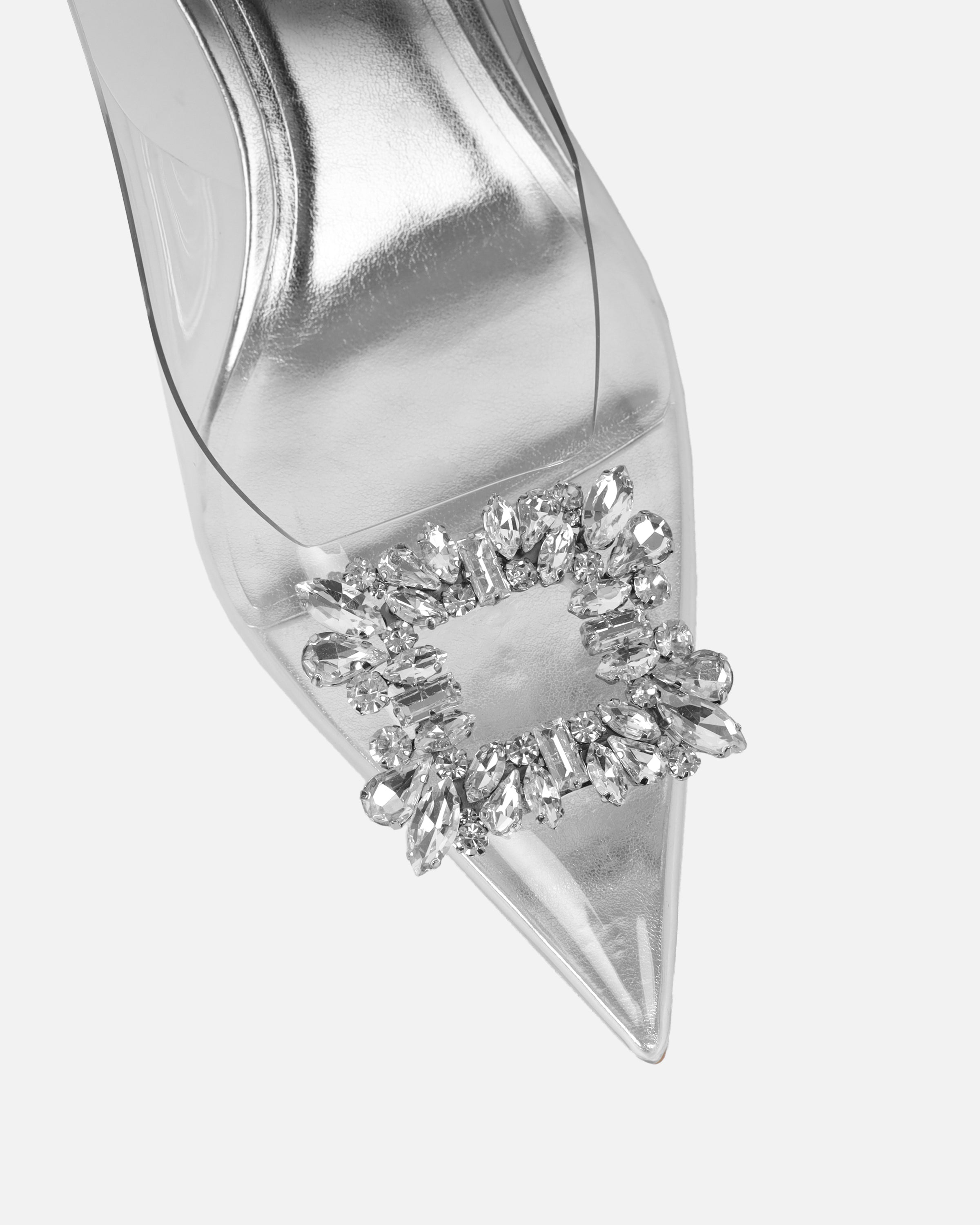 Laylin clear silver mirror diamante sling back court shoes | SIMMI London