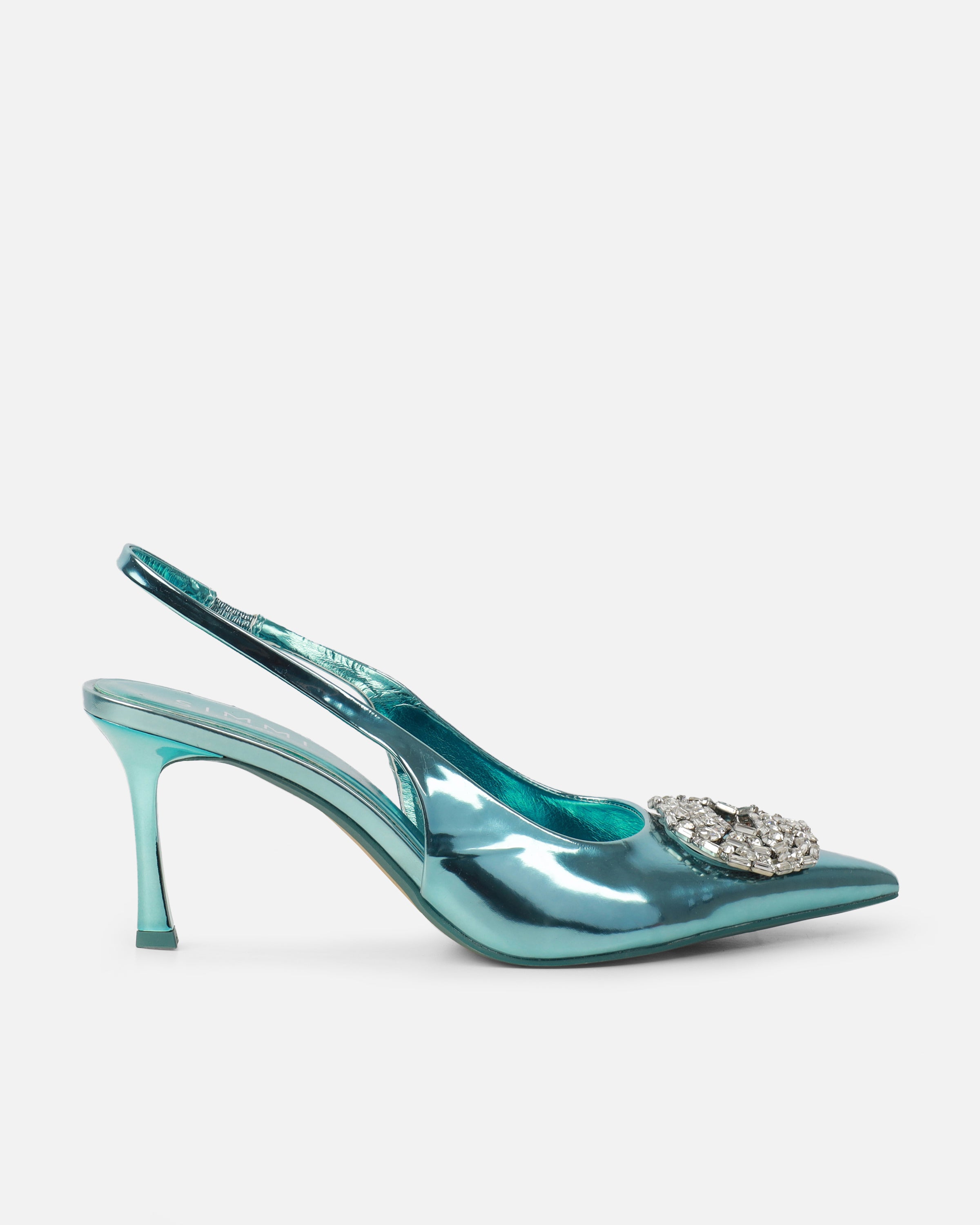 Lilliani Light Blue Mirror Diamante Trim Sling Back Court Shoes | SIMMI London