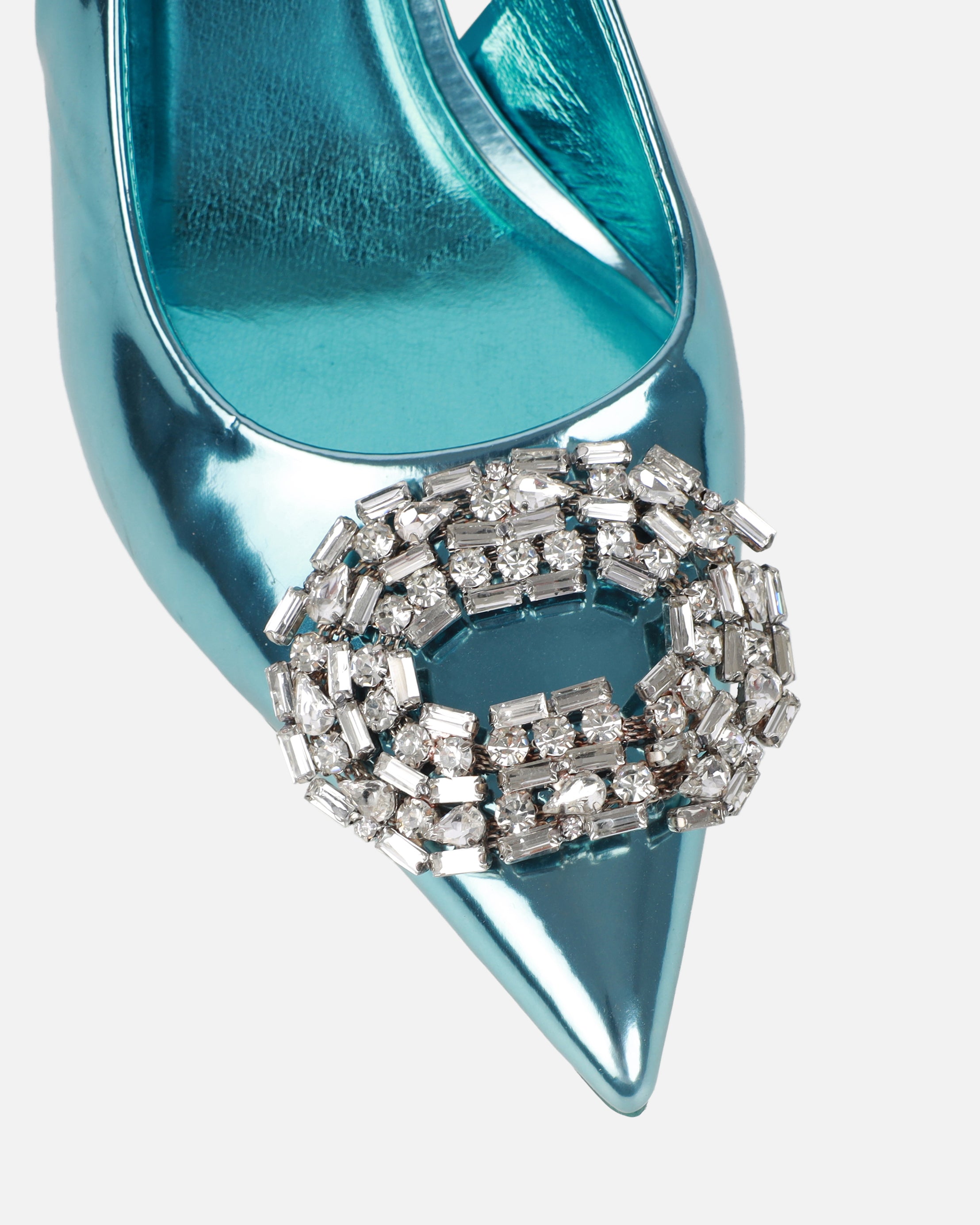 Lilliani Light Blue Mirror Diamante Trim Sling Back Court Shoes | SIMMI London