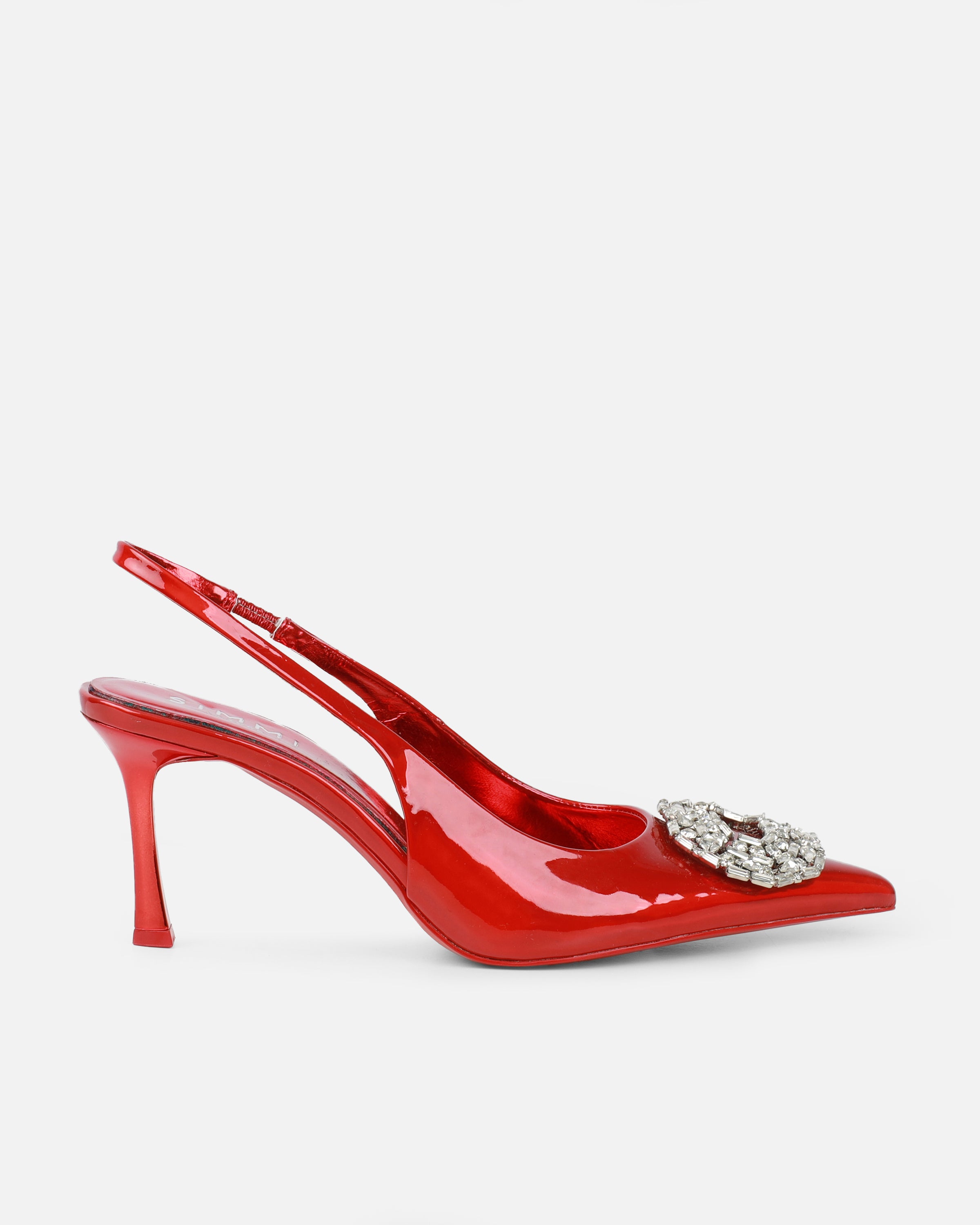 Lilliani Red Holographic Diamante Trim Sling Back Court Shoes | SIMMI London