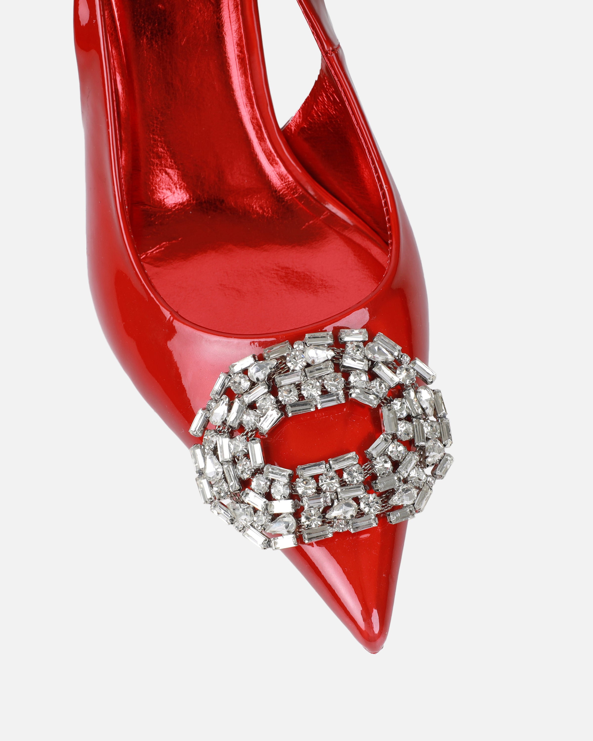 Lilliani Red Holographic Diamante Trim Sling Back Court Shoes | SIMMI London