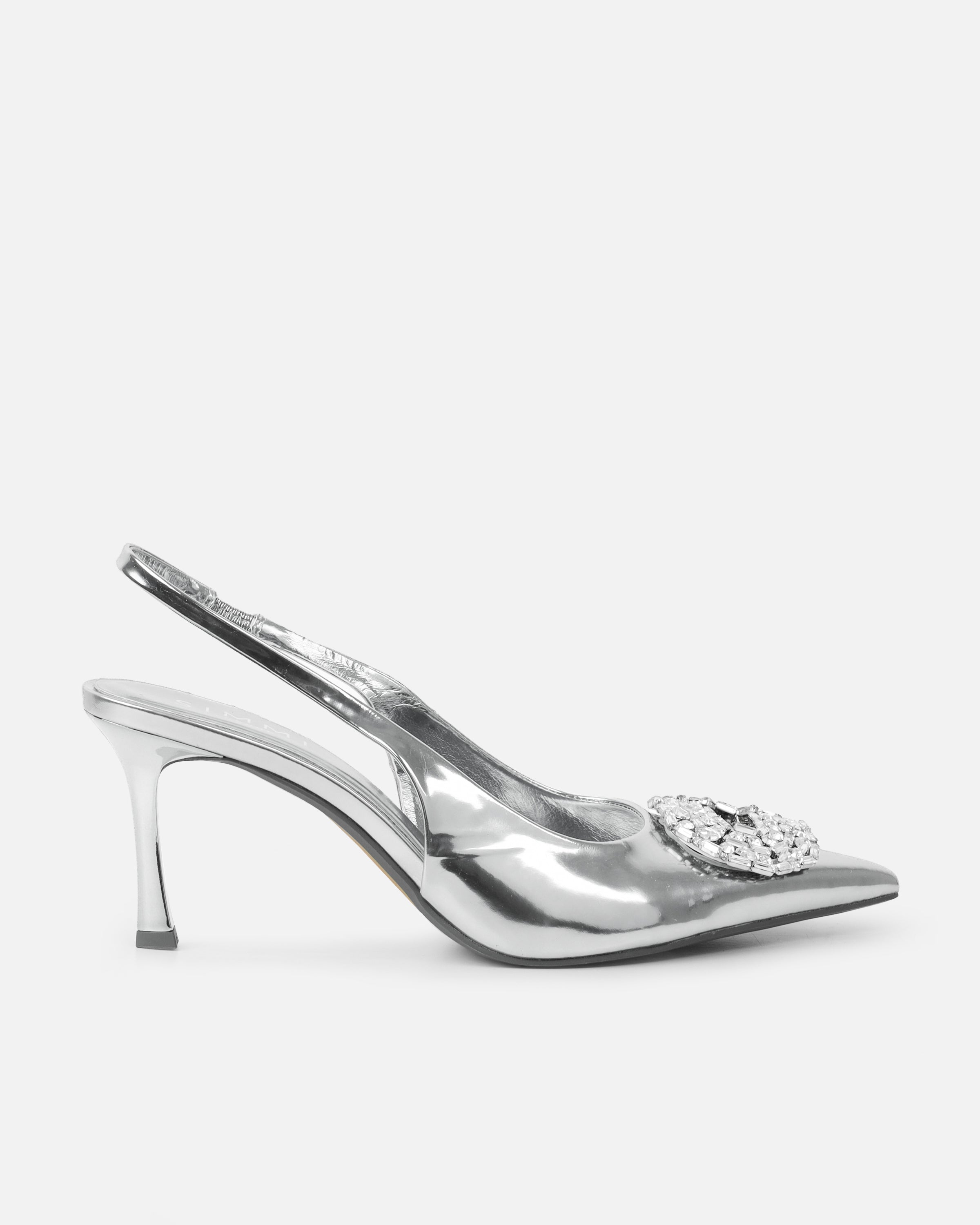 Lilliani Silver Mirror Diamante Trim Sling Back Court Shoes | SIMMI London