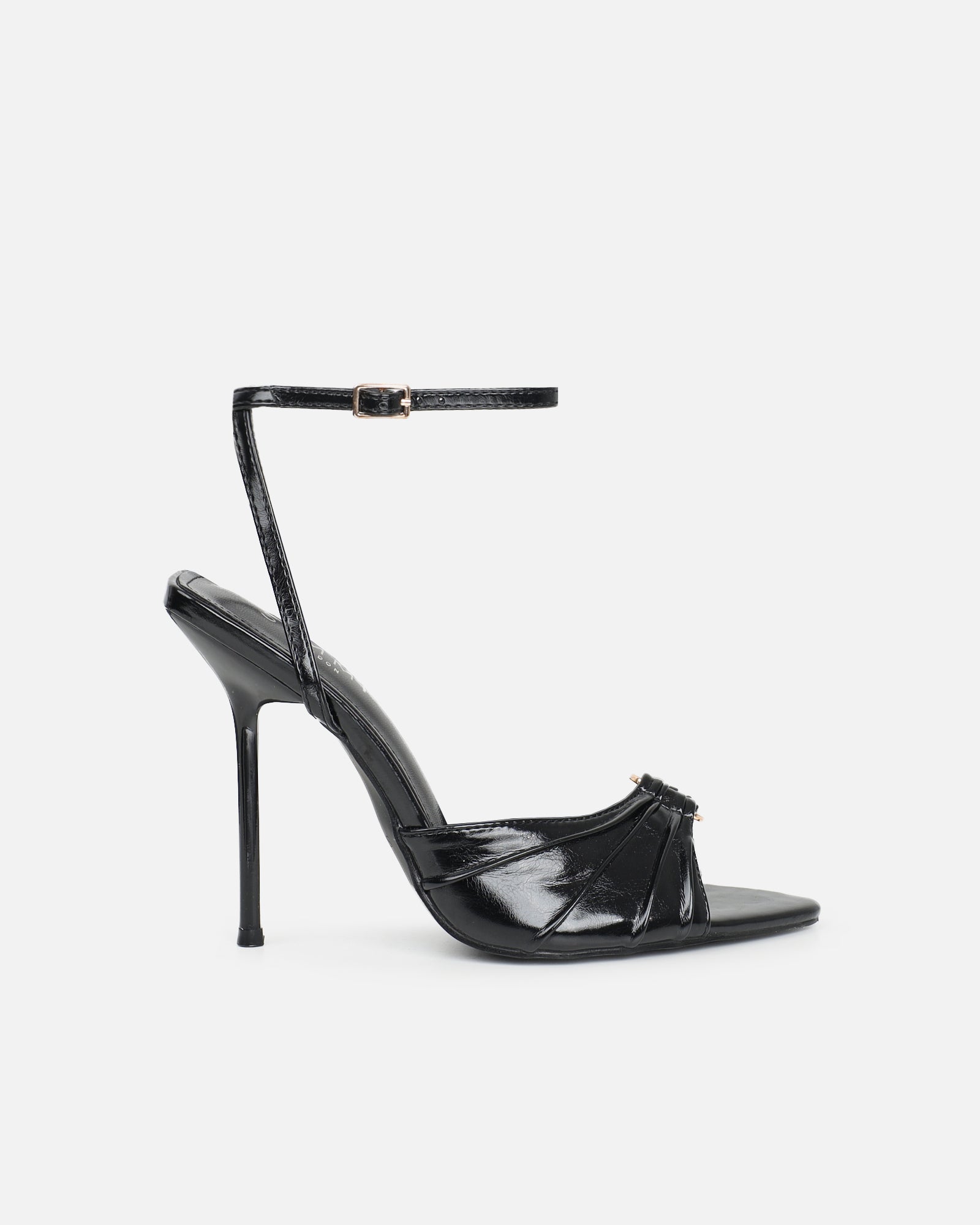 Leany Black Shine Gold Detail Heeled Sandals | SIMMI London
