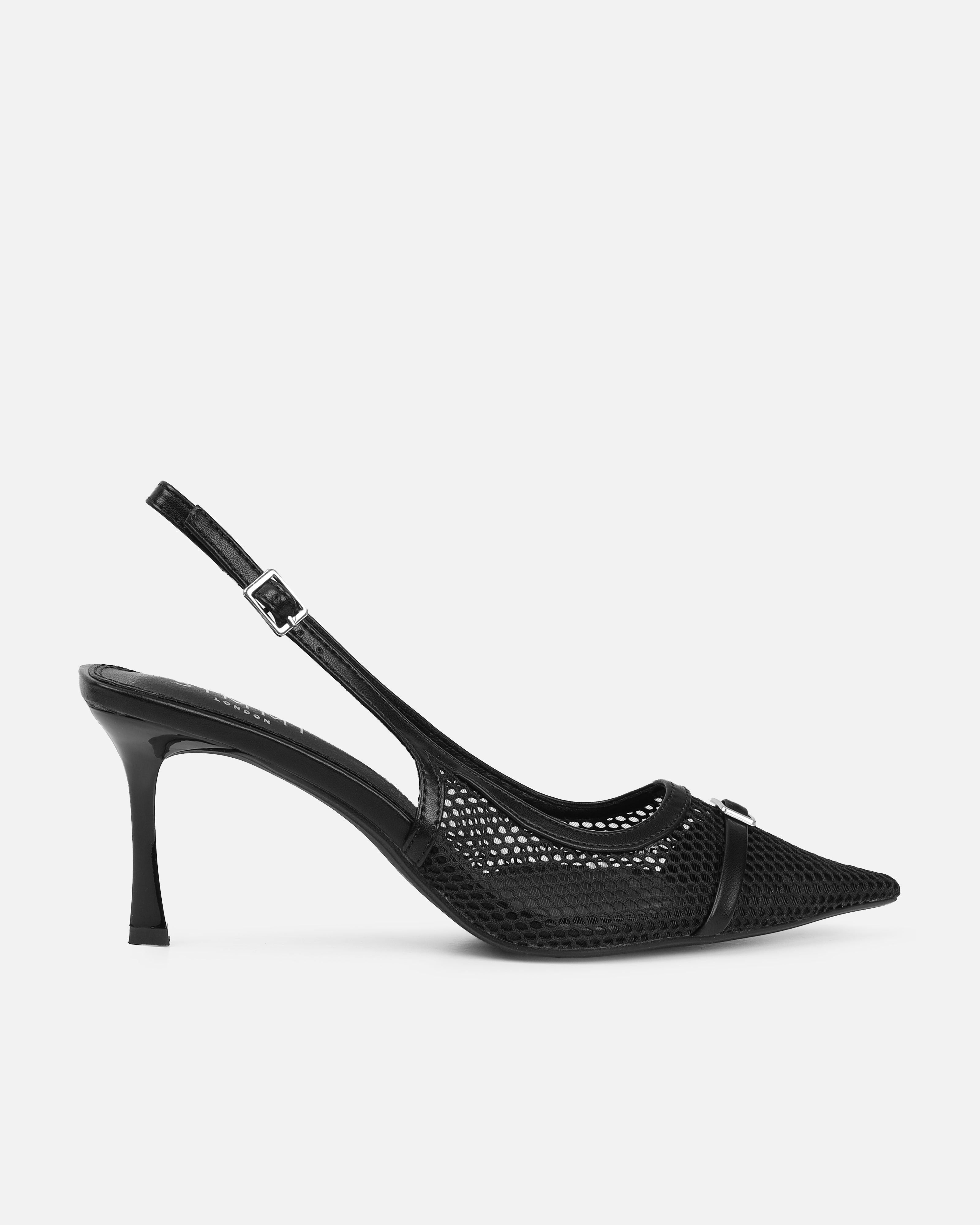 Lays Black Mesh Sling Back Court Shoes | SIMMI London