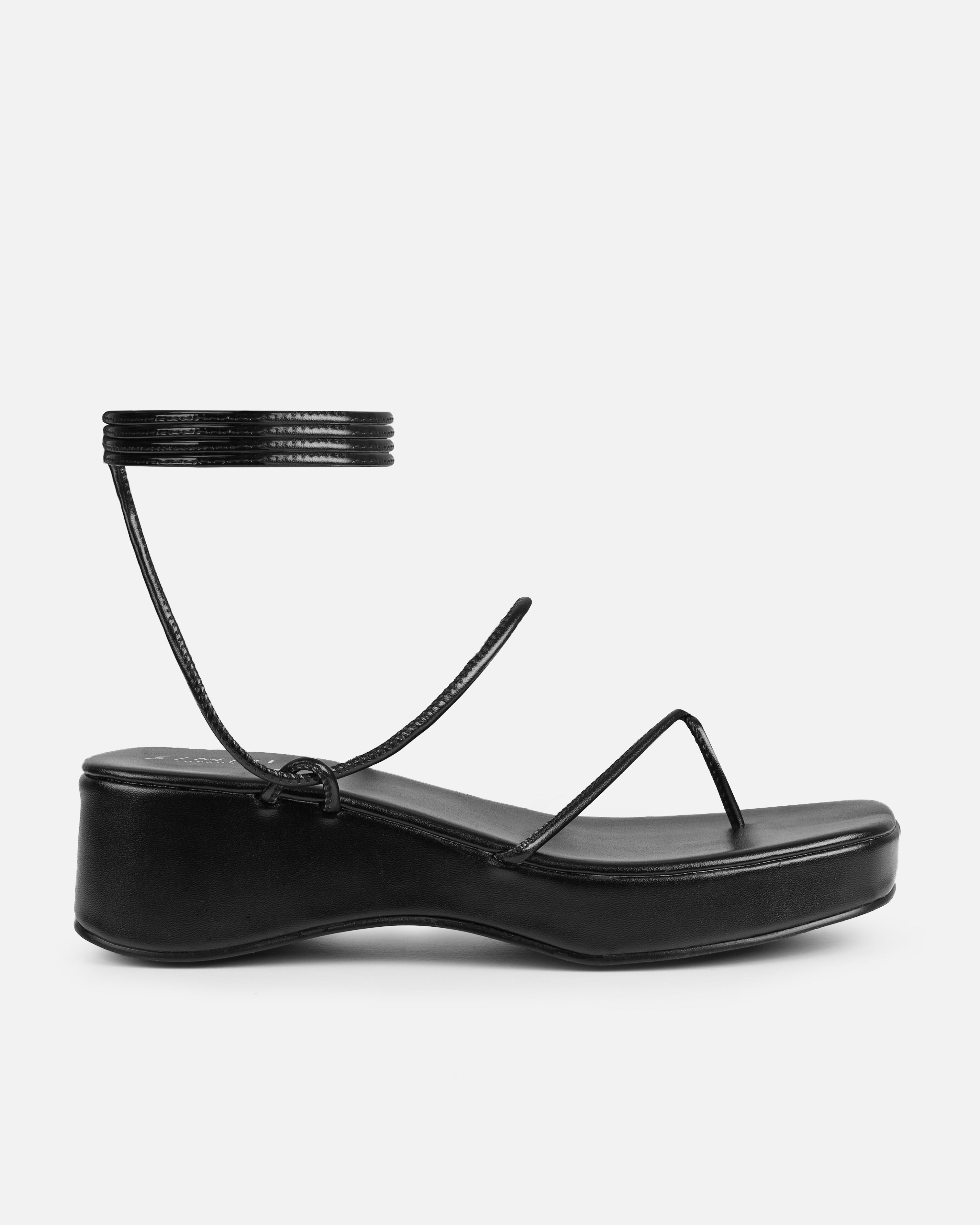 Lesiaa Black Toe Thong Lace Up Flatform Sandals | SIMMI London