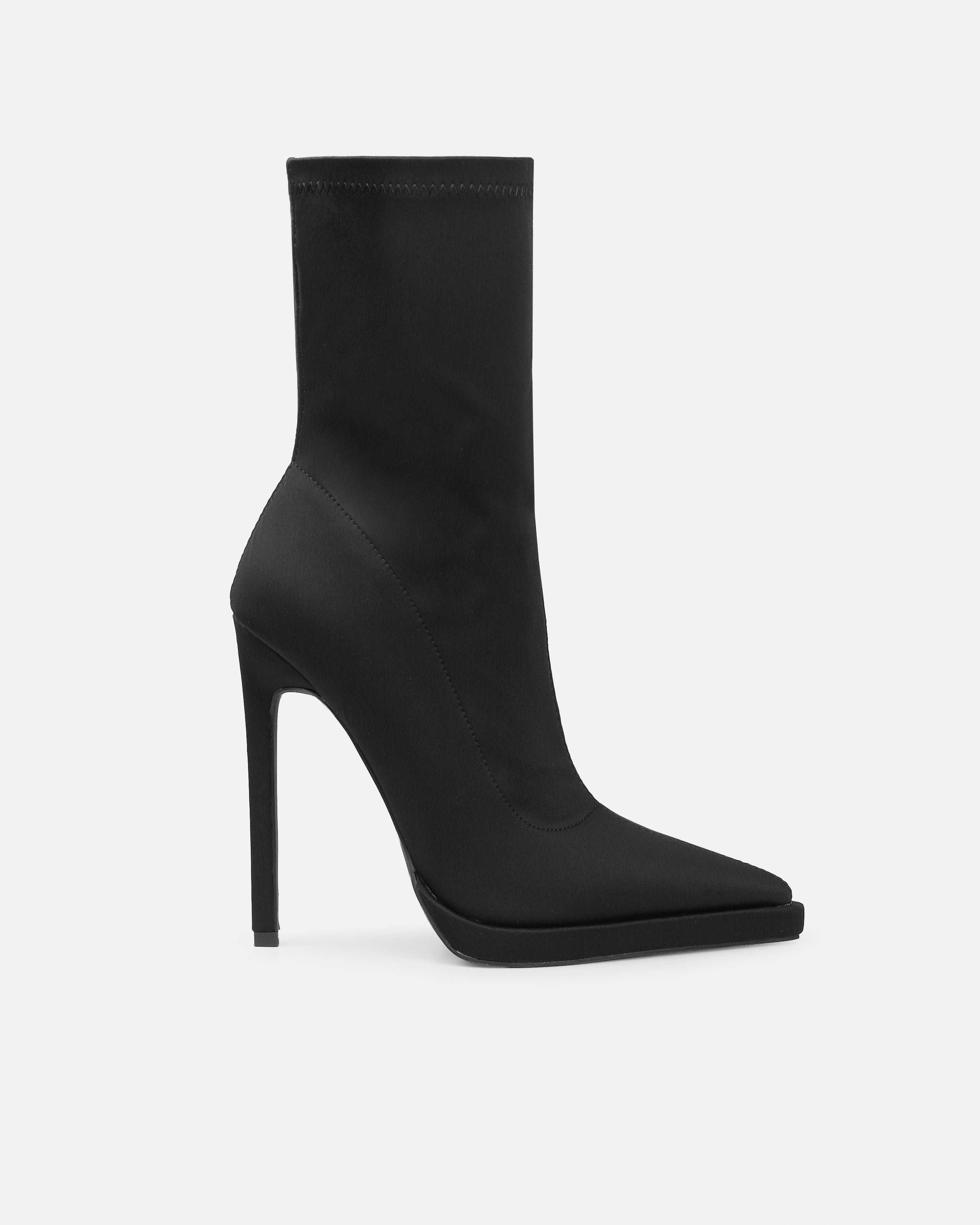 Lewin Black Lycra Pointed Stiletto Ankle Boots | SIMMI London