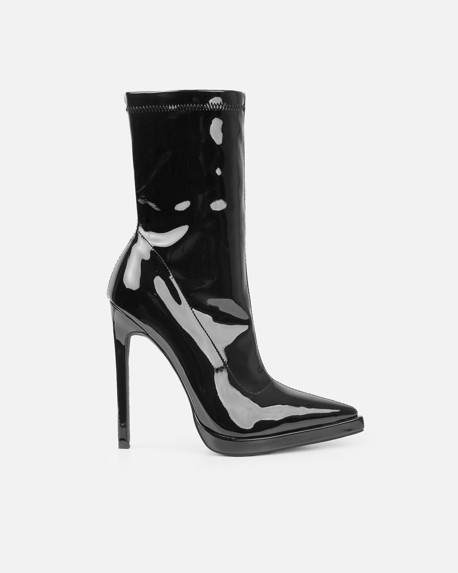 Lewin black patent pointed stiletto ankle boots | SIMMI London