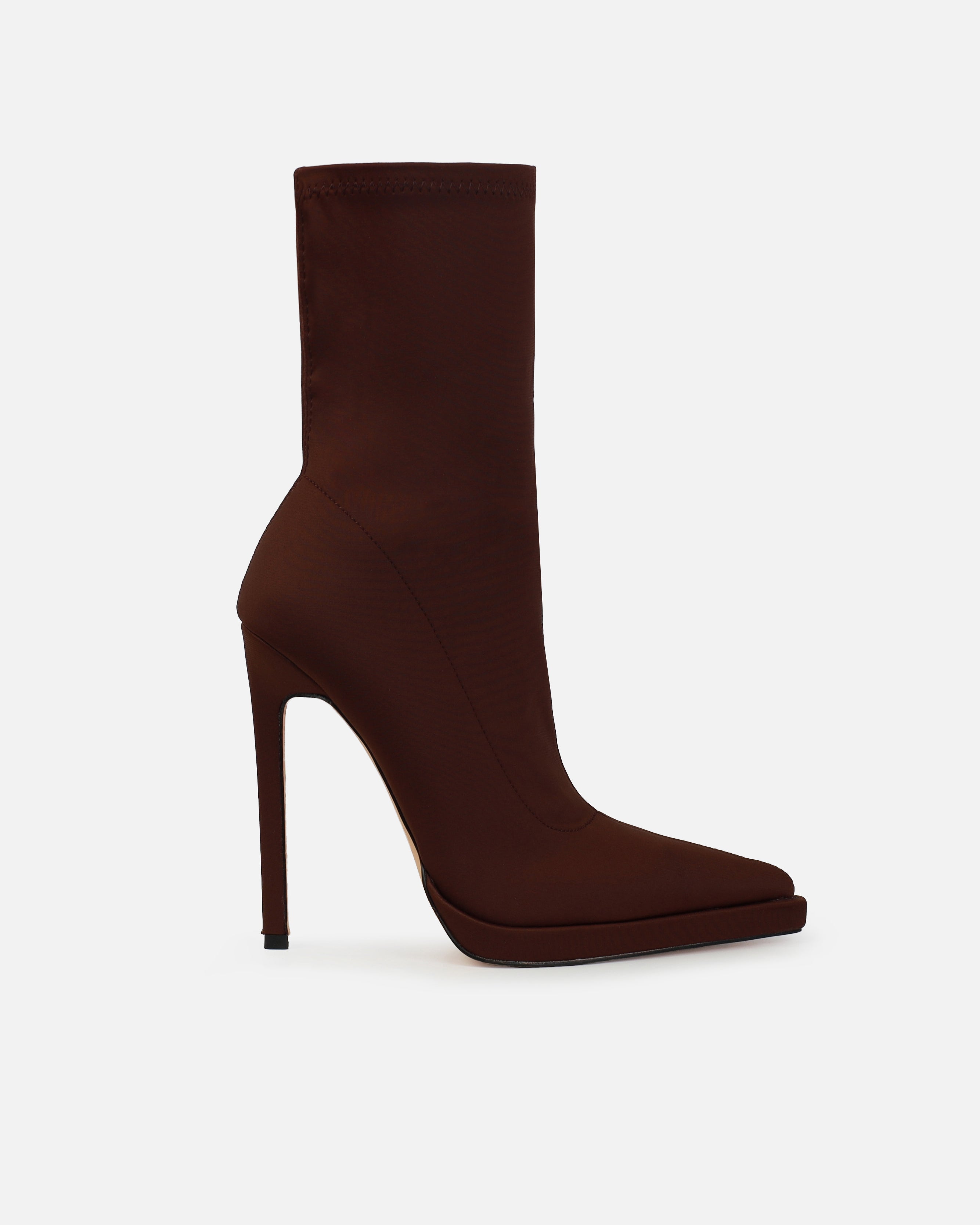 Lewin Brown Lycra Pointed Stiletto Ankle Boots | SIMMI London