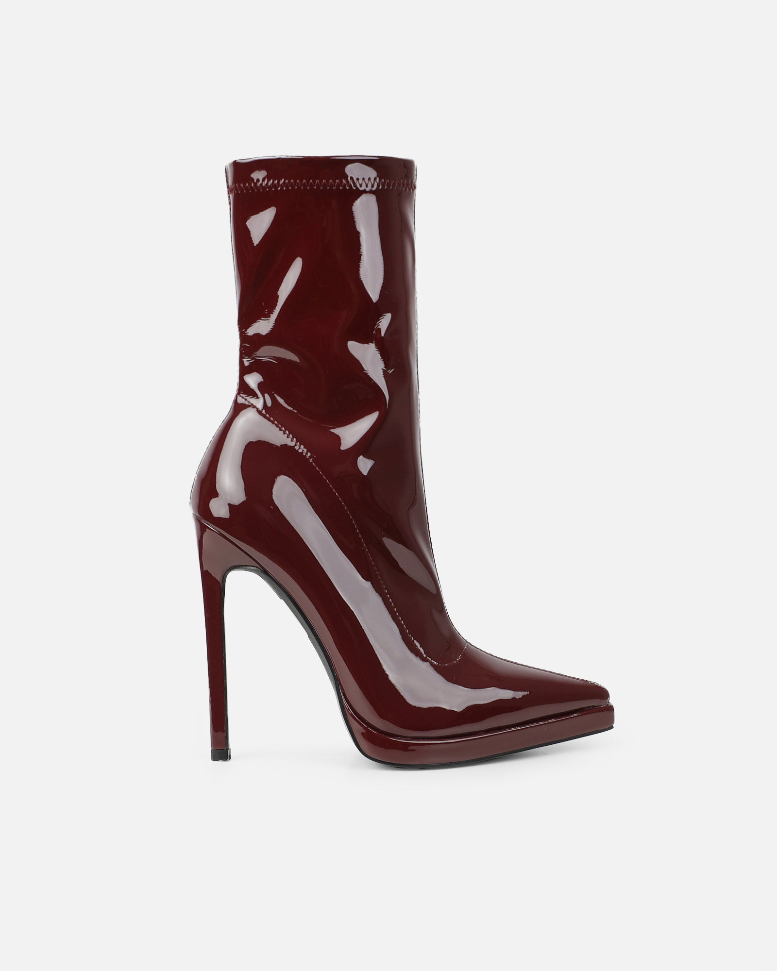 Lewin Dark Red Patent Pointed Stiletto Ankle Boots | SIMMI London