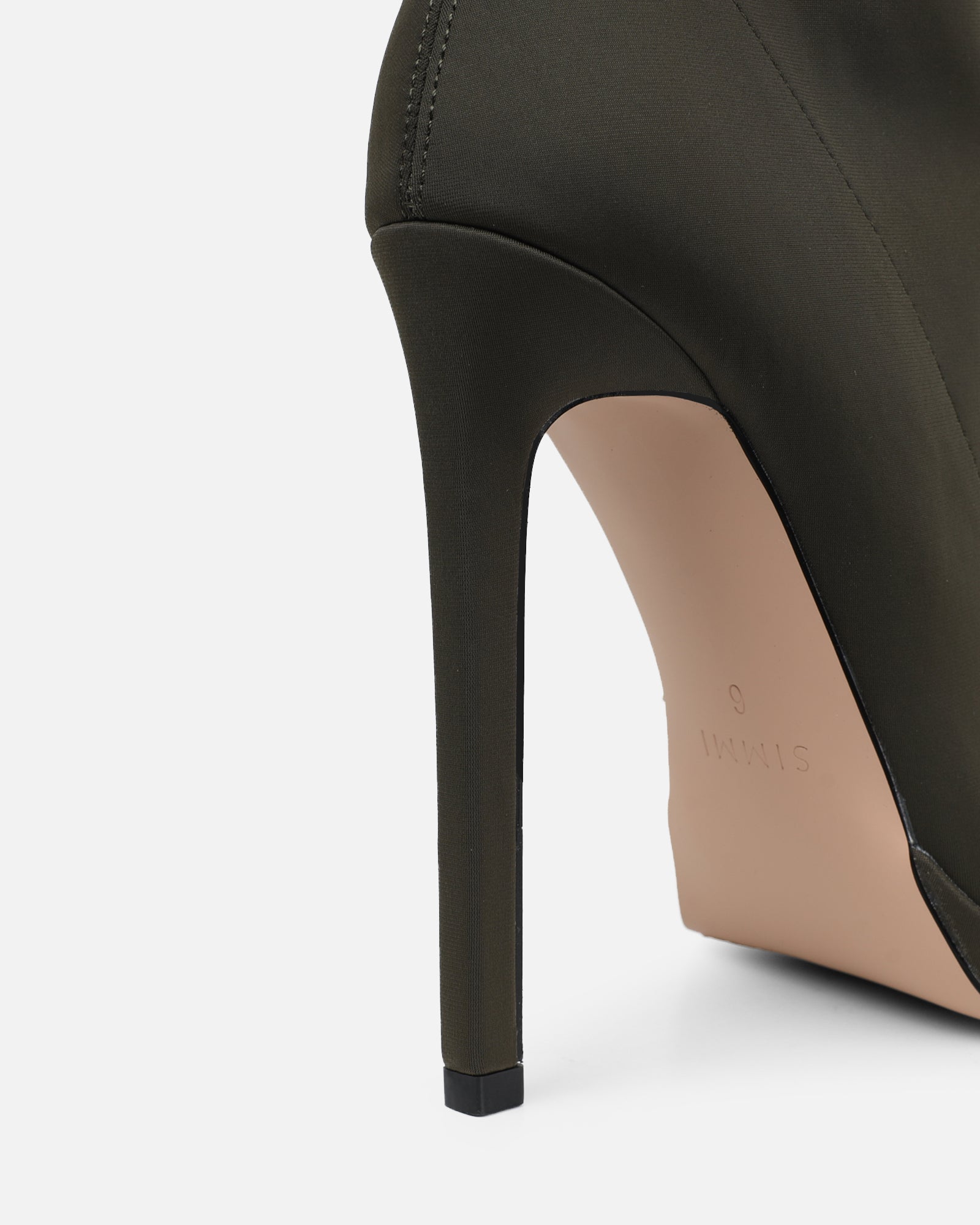 Lewin Khaki Stretch Stiletto Sock Boots | SIMMI London