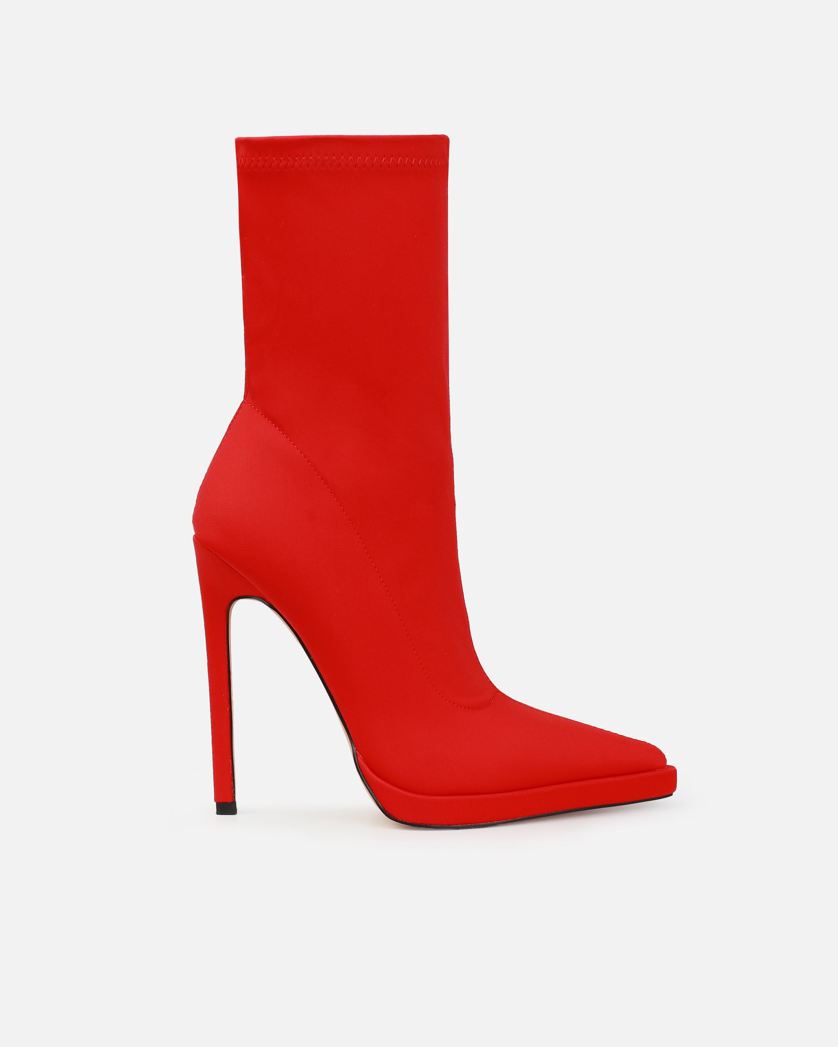 Lewin Red Lycra Pointed Stiletto Ankle Boots | SIMMI London