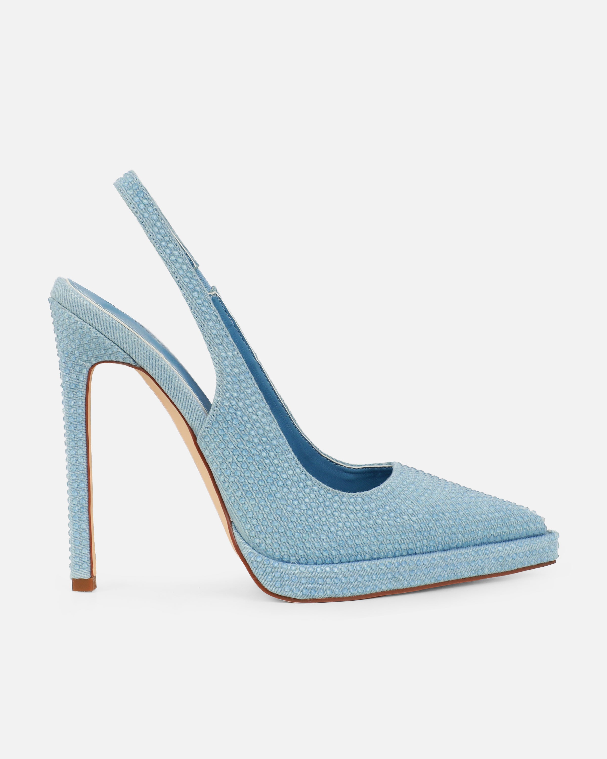 Dixiee Blue Denim Droplet Slingback Court Shoes | SIMMI London