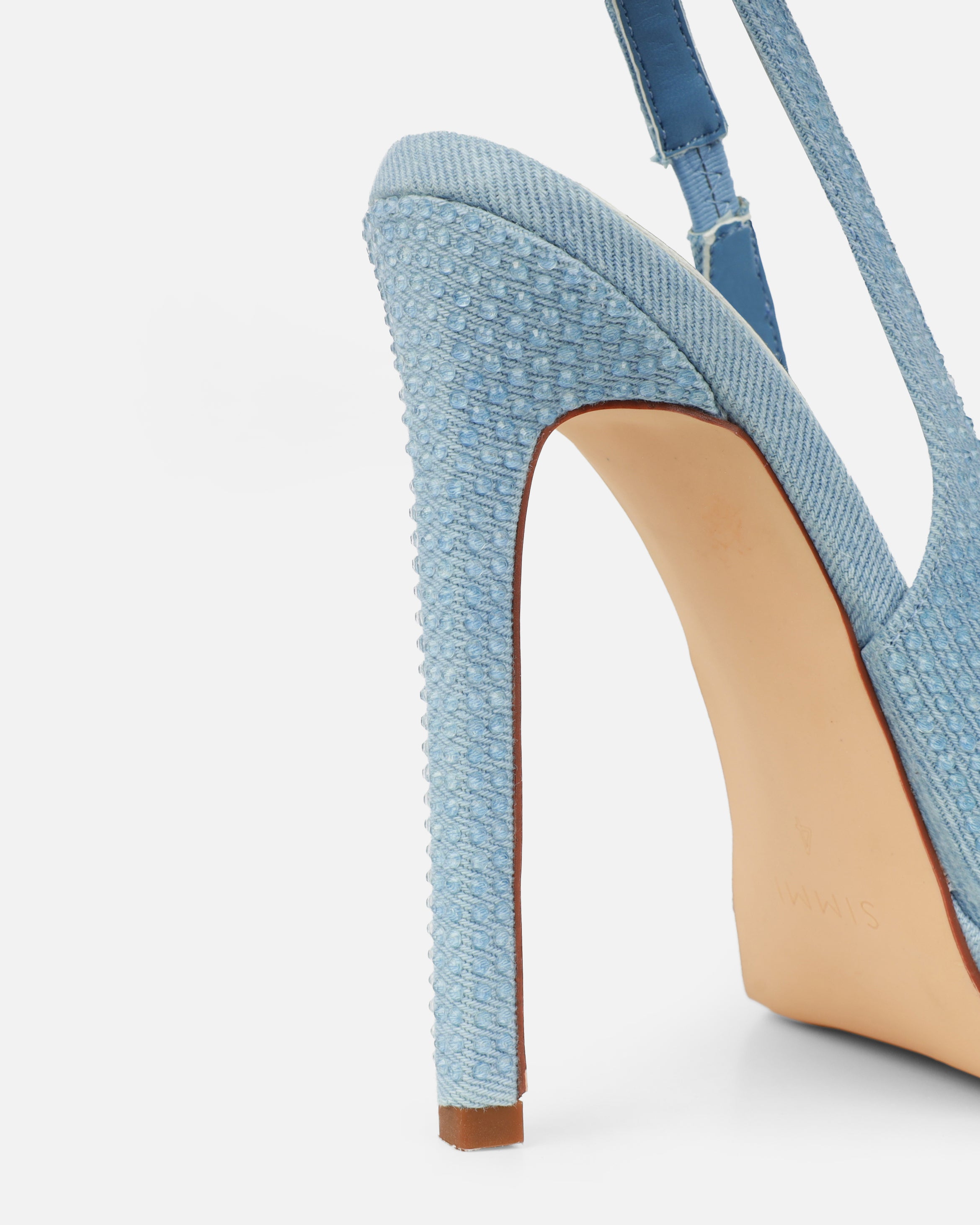 Dixiee Blue Denim Droplet Slingback Court Shoes | SIMMI London