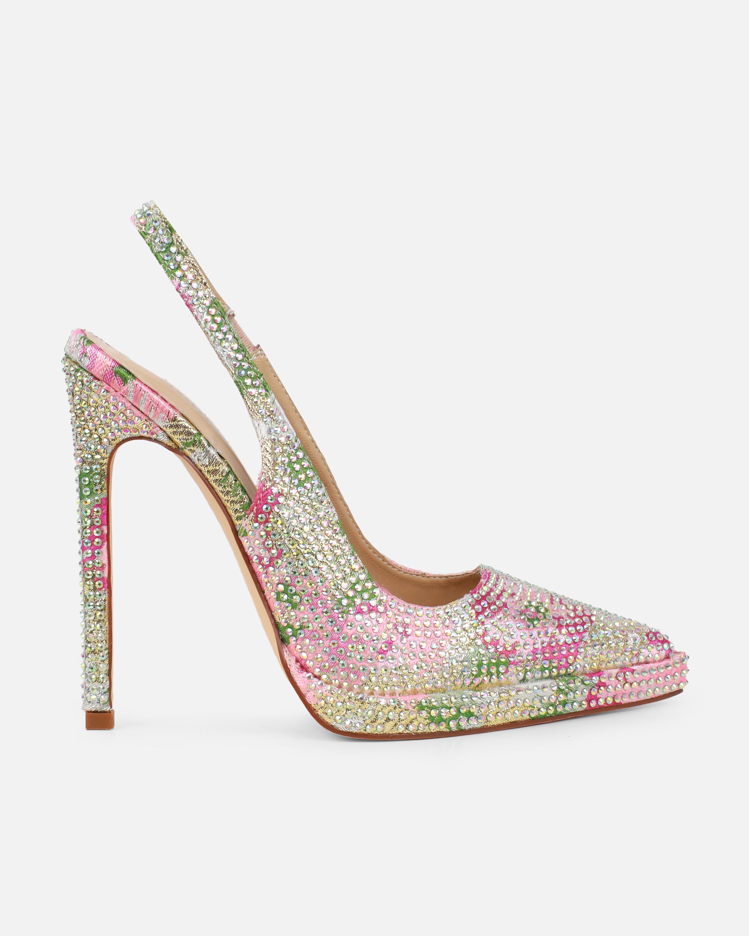 Dixiee Pink And Green Floral Droplet Slingback Court Shoes | SIMMI London