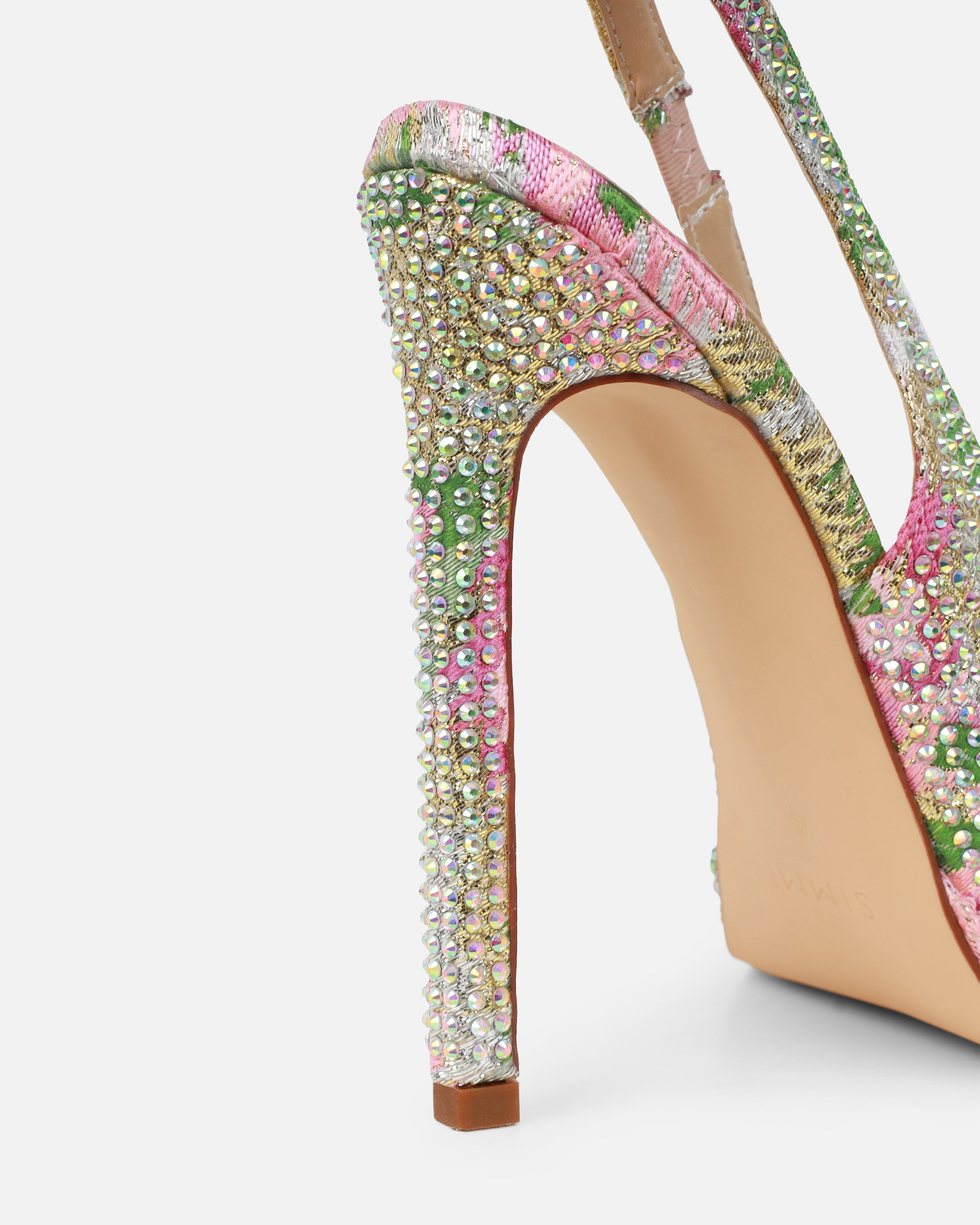 Dixiee Pink And Green Floral Droplet Slingback Court Shoes | SIMMI London