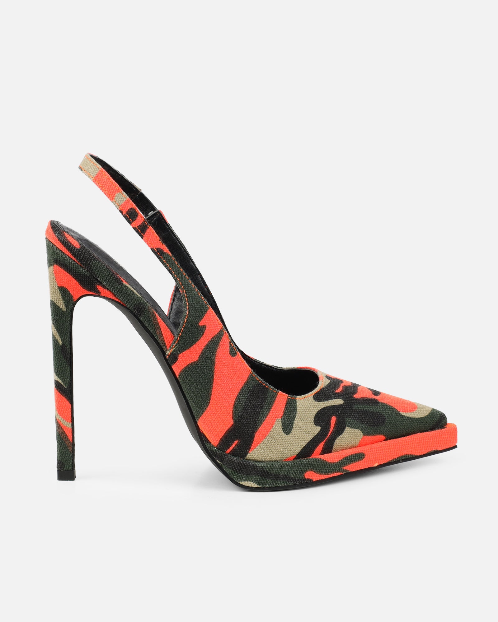 Kandie Orange Camo Sling Back Court Shoes | SIMMI London