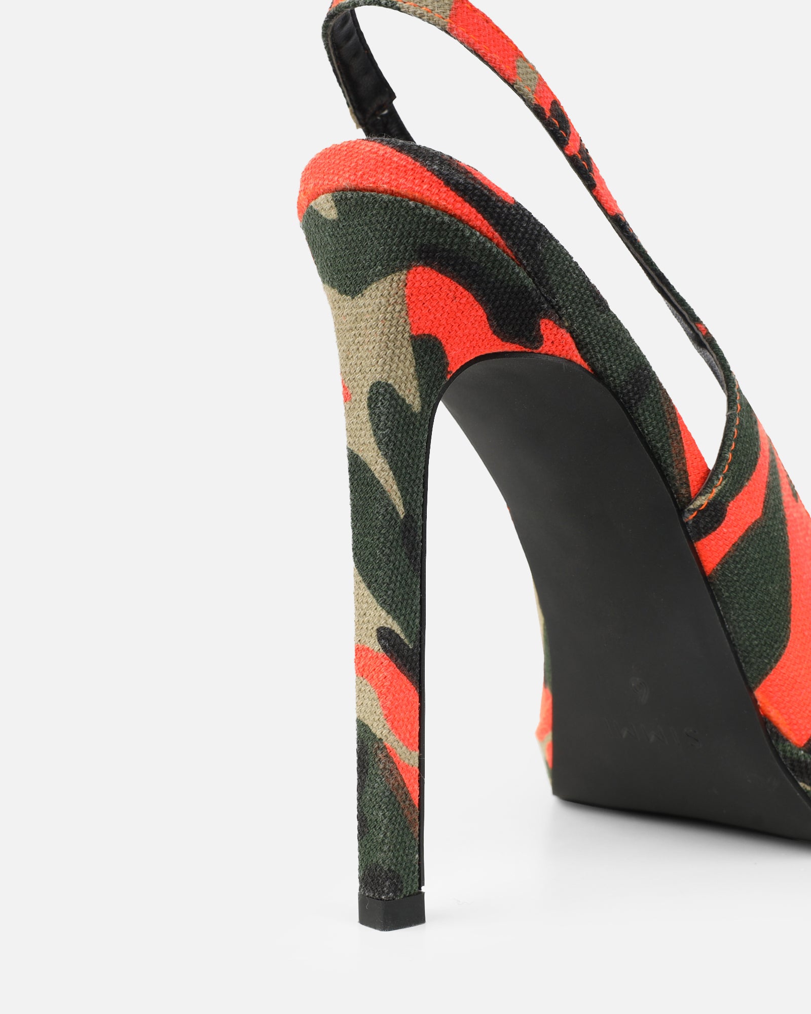 Kandie Orange Camo Sling Back Court Shoes | SIMMI London