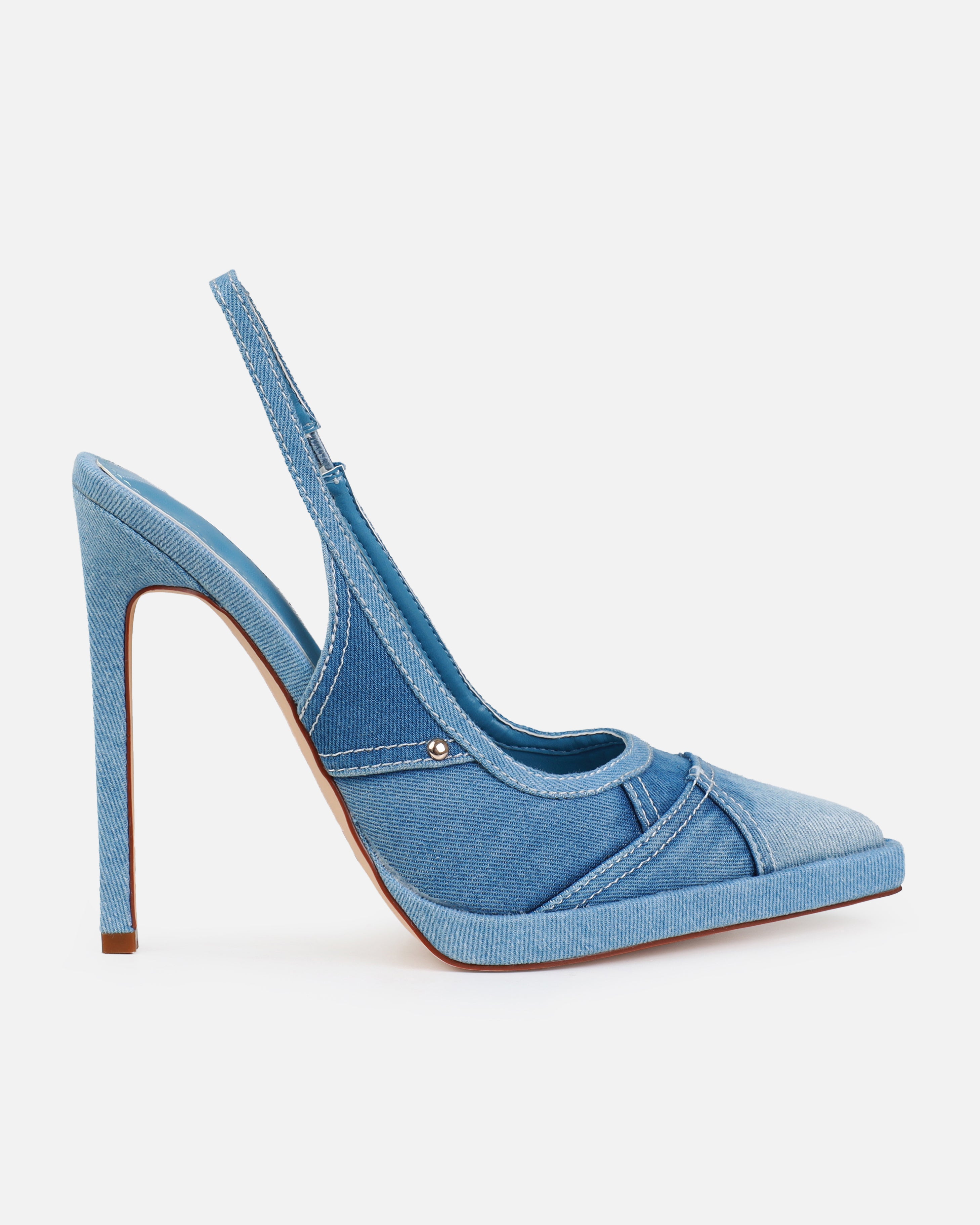 Nemy Blue Denim Slingback Court Shoes | SIMMI London