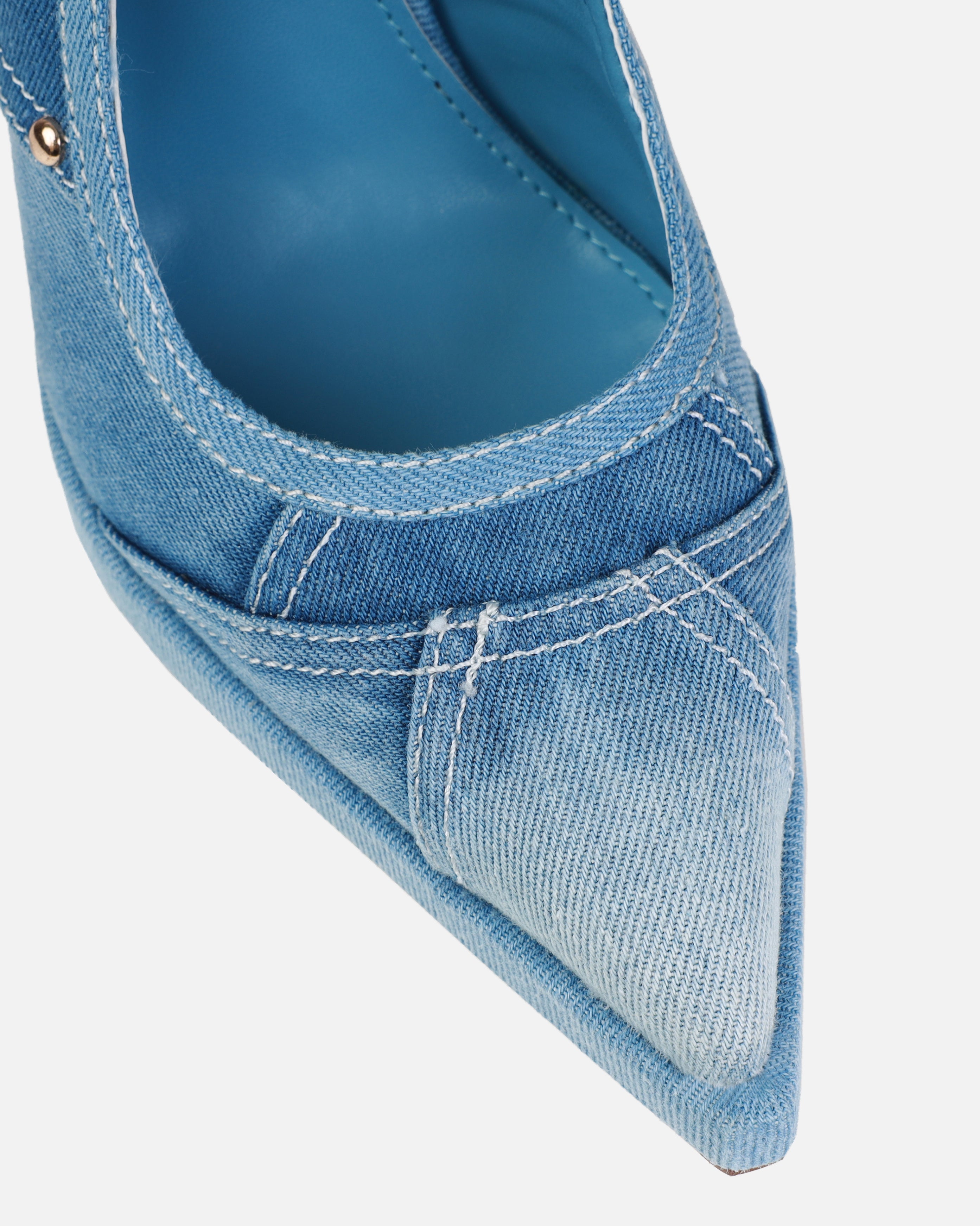 Nemy Blue Denim Slingback Court Shoes | SIMMI London