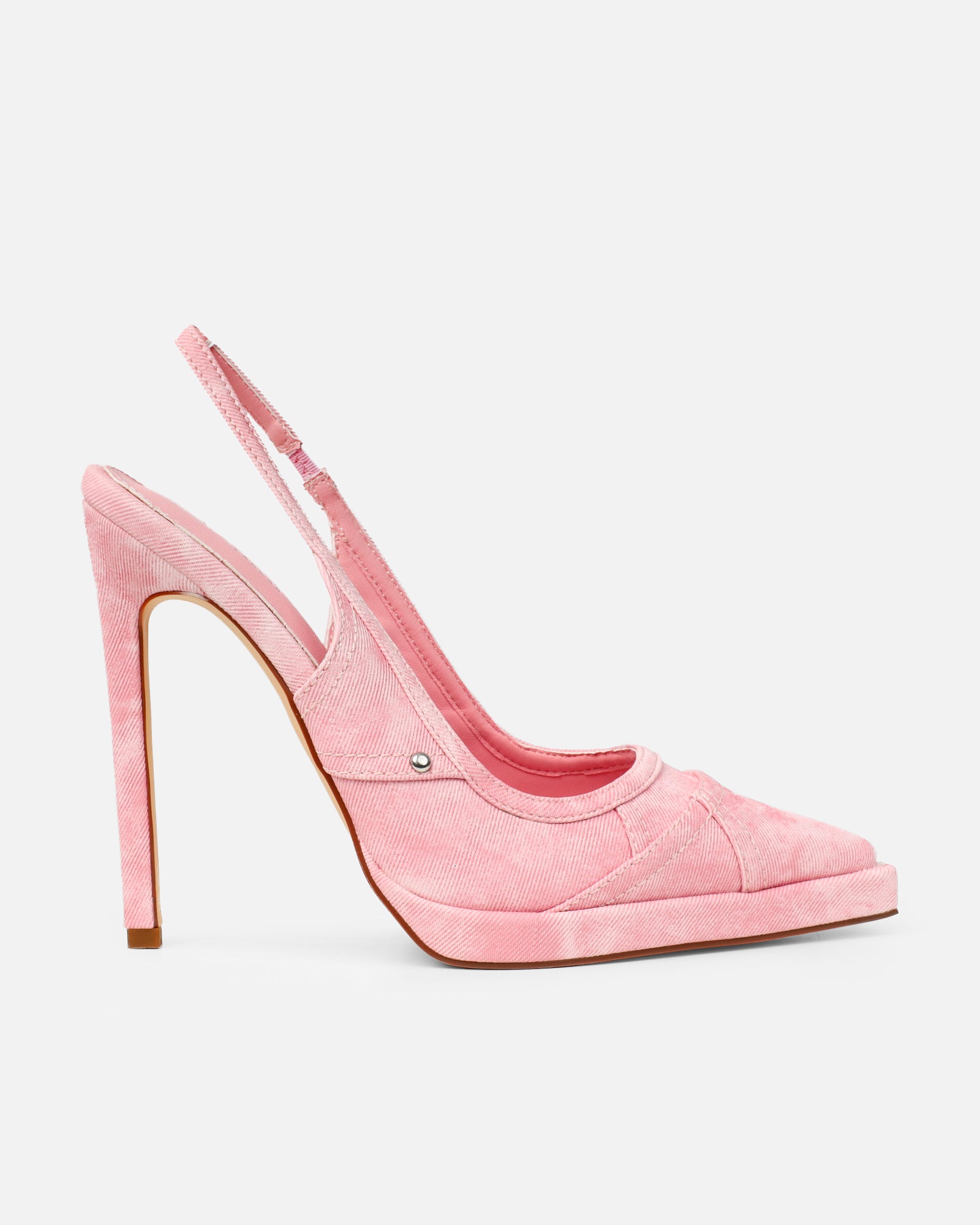 Nemy Pink Denim Sling Back Court Shoes | SIMMI London