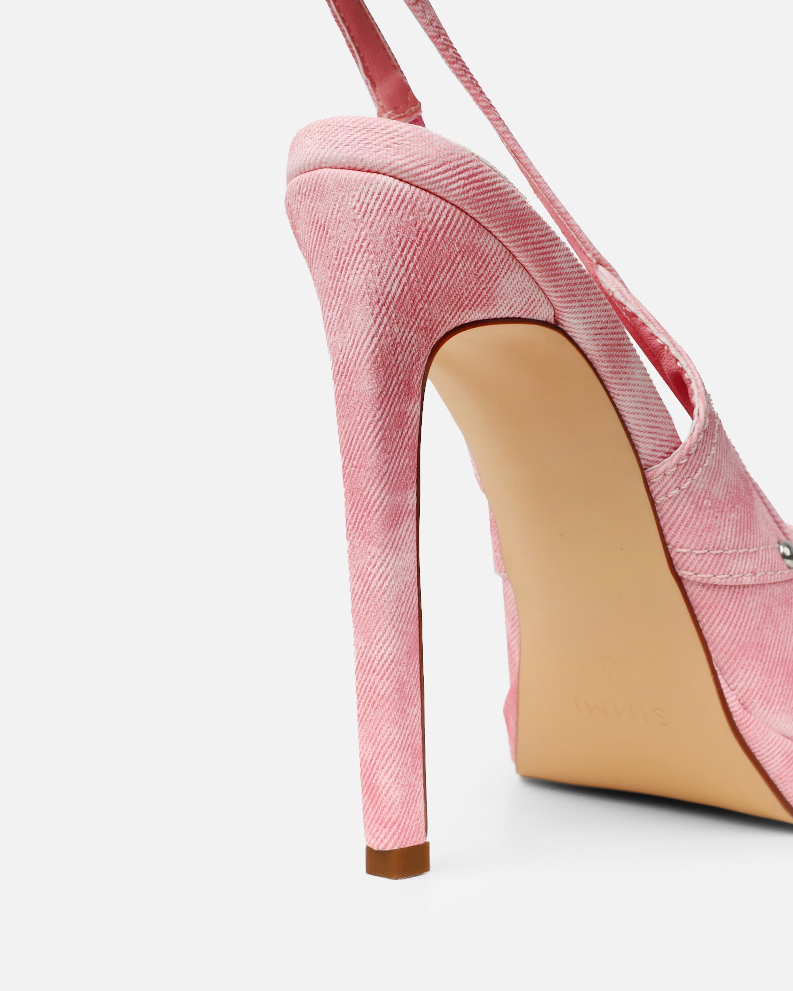 Nemy Pink Denim Sling Back Court Shoes | SIMMI London