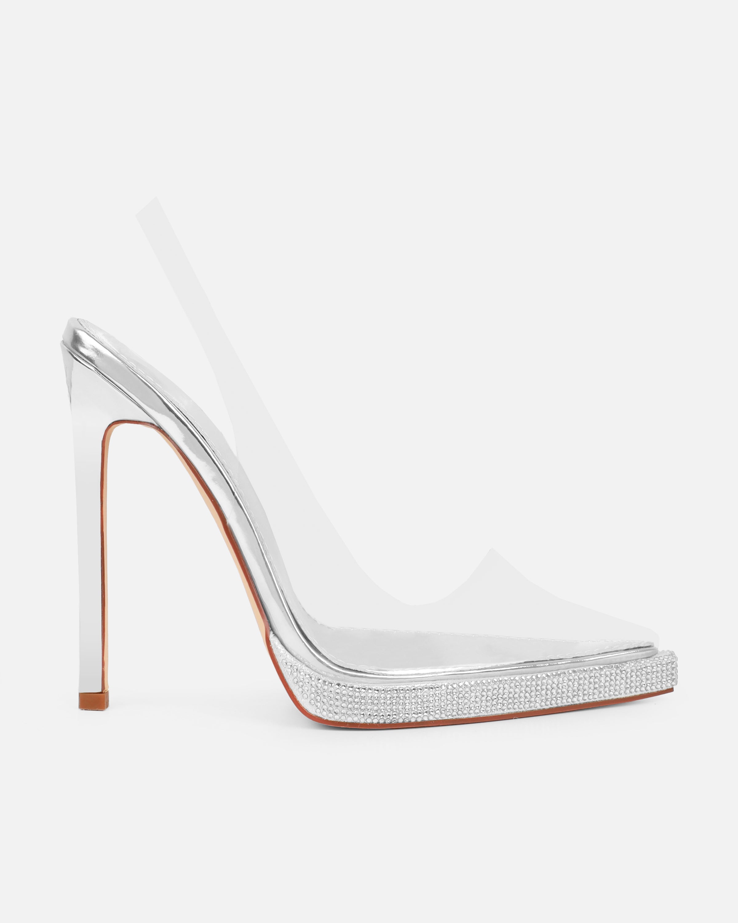 Nemy Silver Mirror Slingback Court Shoes | SIMMI London