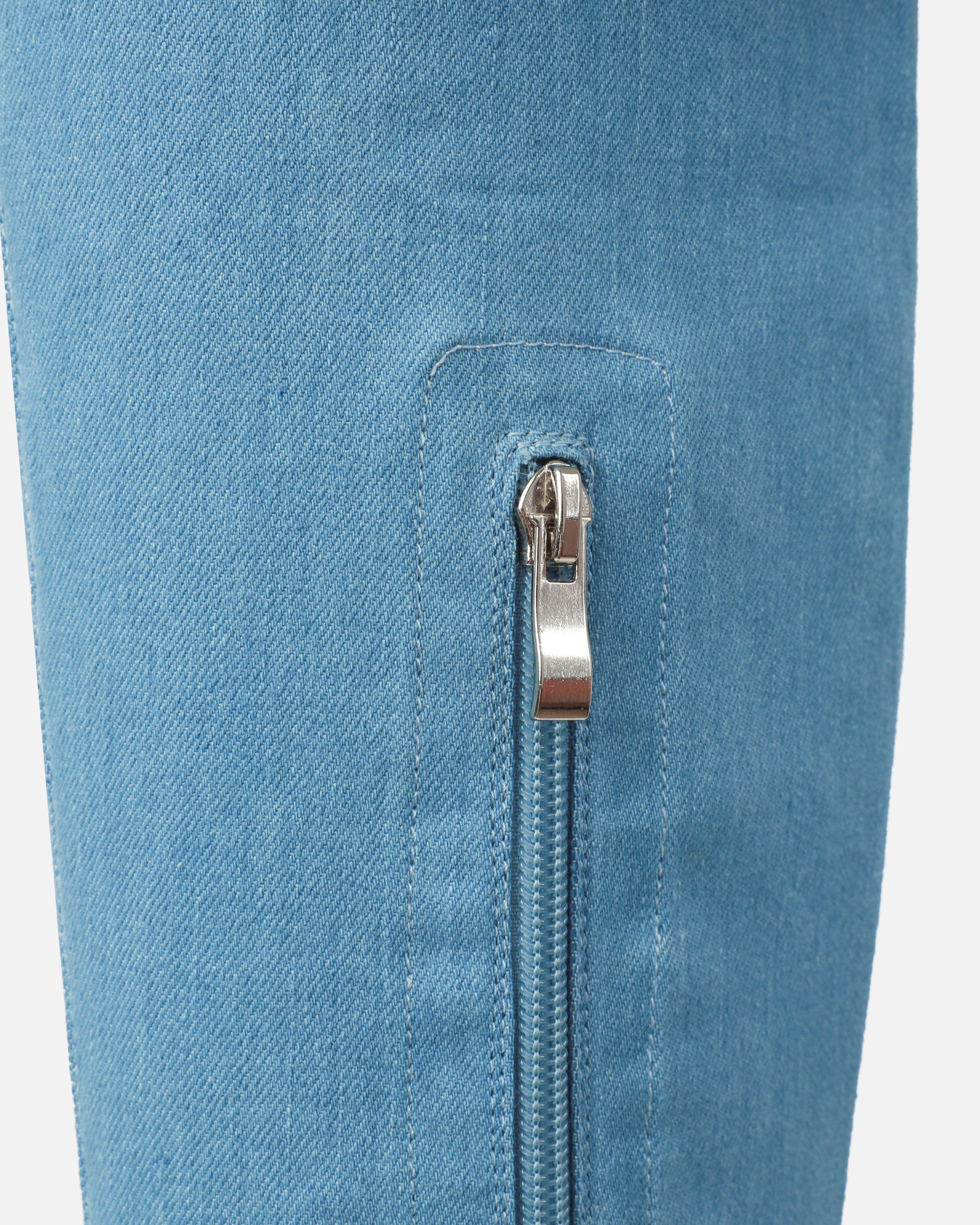 Lewie Blue Denim Stretch Pointed Toe Thigh High Stiletto Boots  | SIMMI London