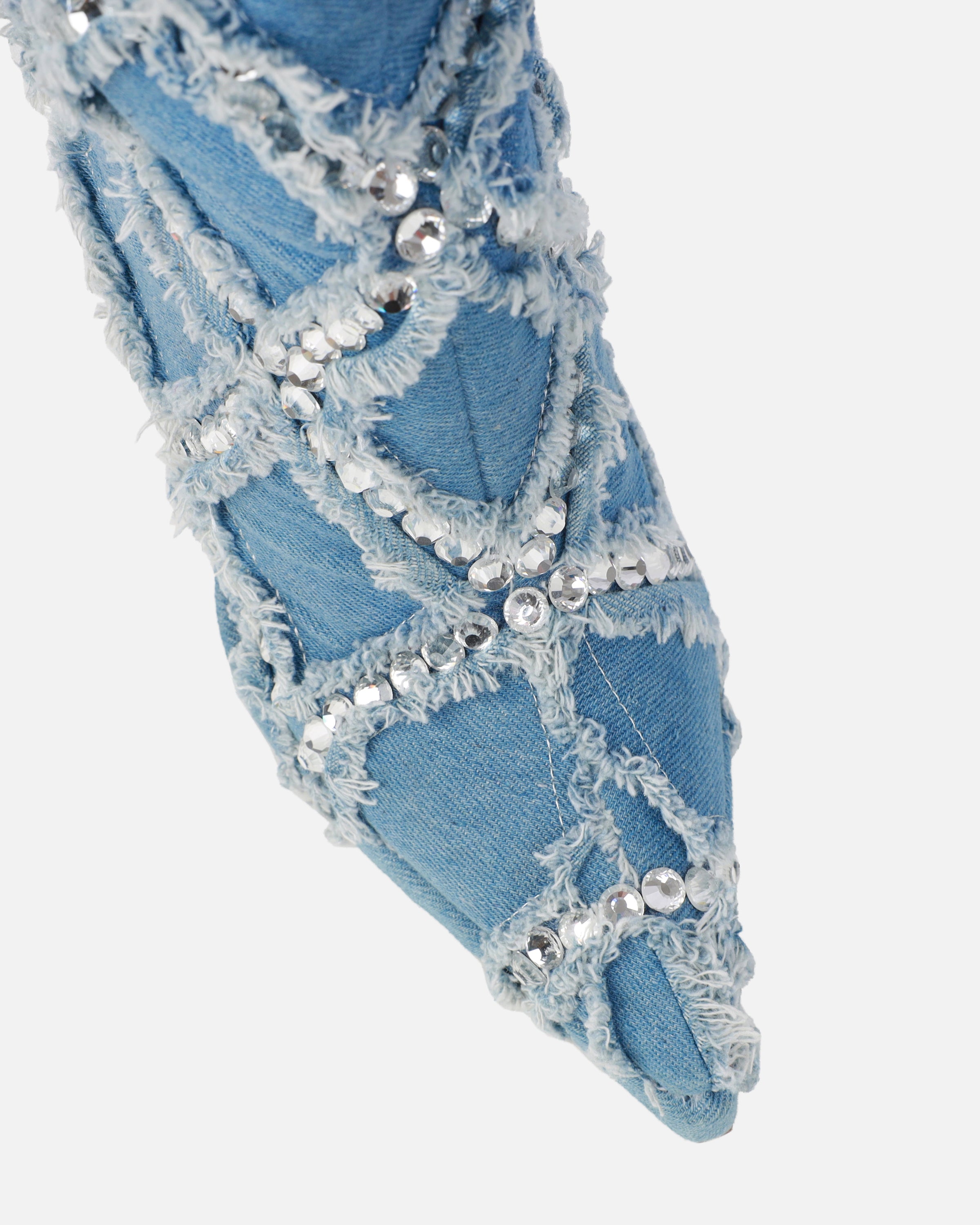 Bobby Denim Blue Diamante Knee High Boots | SIMMI London