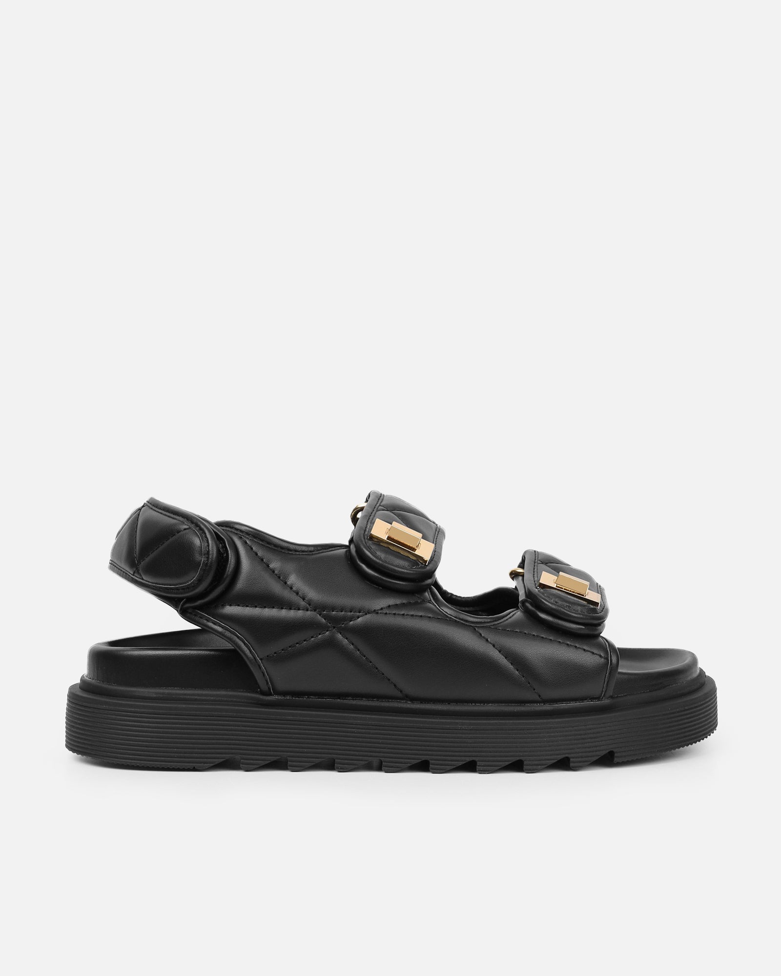 Eboni Black Chunky Flat Sandals | SIMMI London