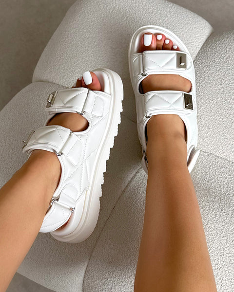 CDL Teddy Sandals Sサイズ OMI Eboni White Chunky Flat Sandals| SIMMI London