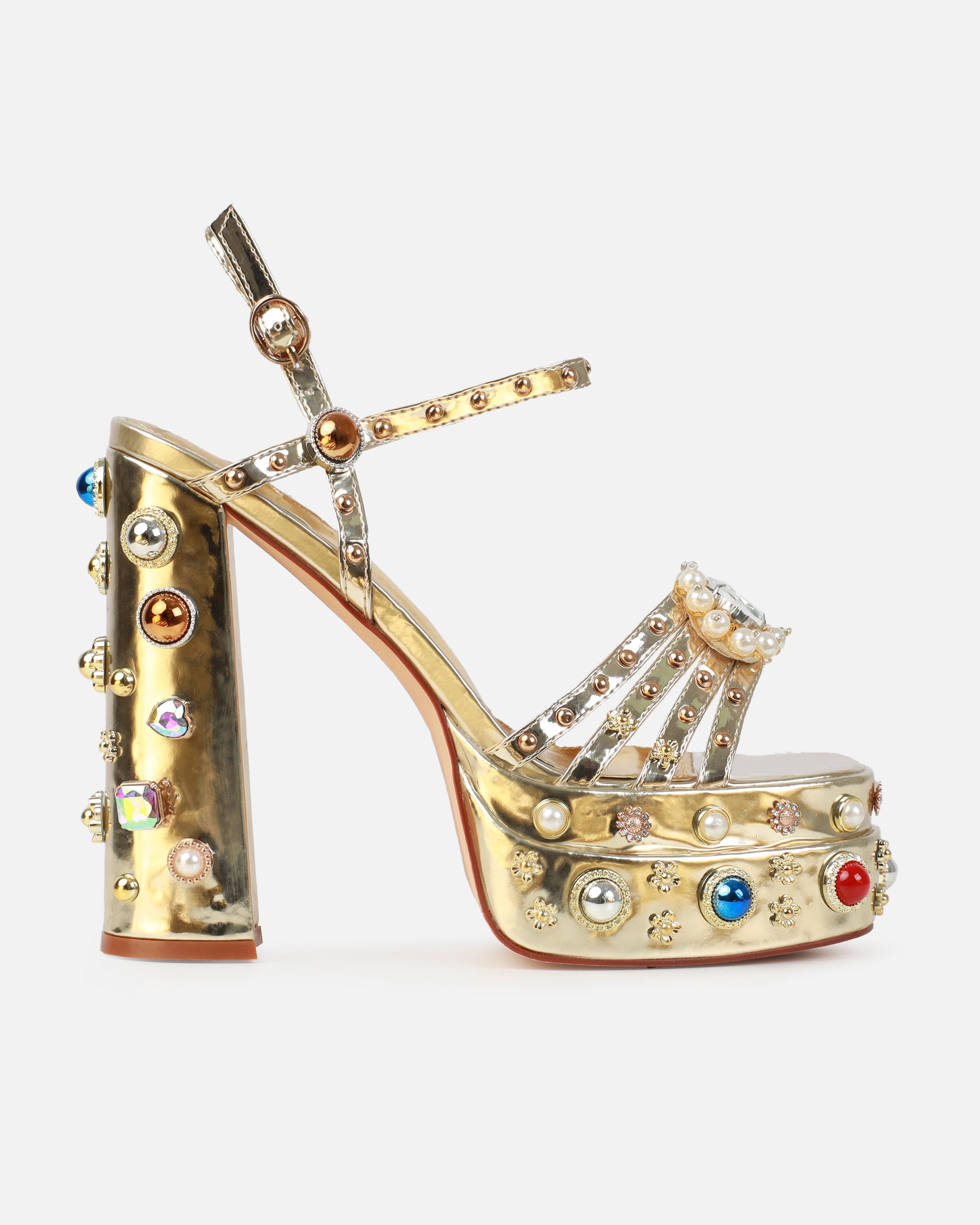 Simmi Metallic Block Heel Shoes Simmi London Heels Clear Straps