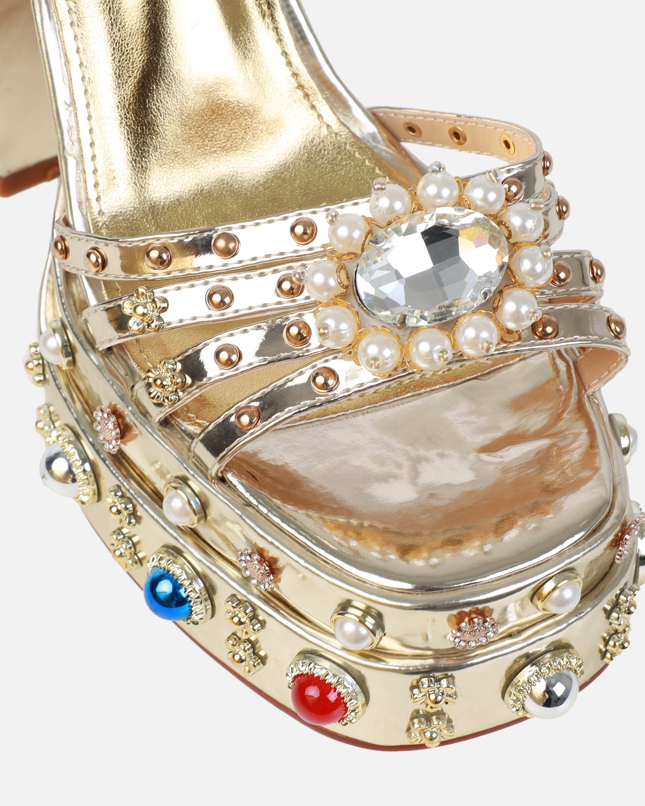 Libertie Gold Metallic Gem Platform Block Heels SIMMI London