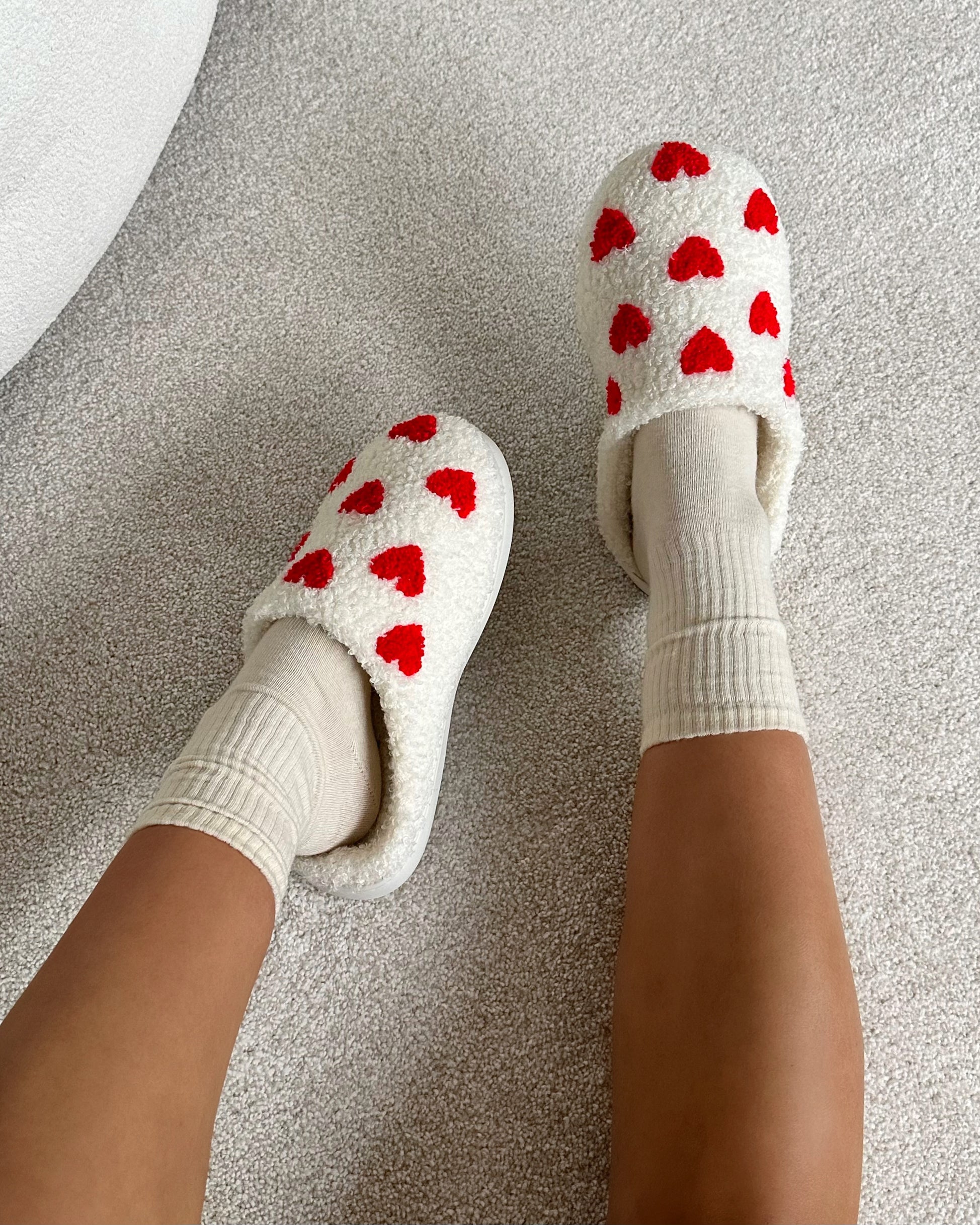 Loved Cream Heart Print Slippers | SIMMI London