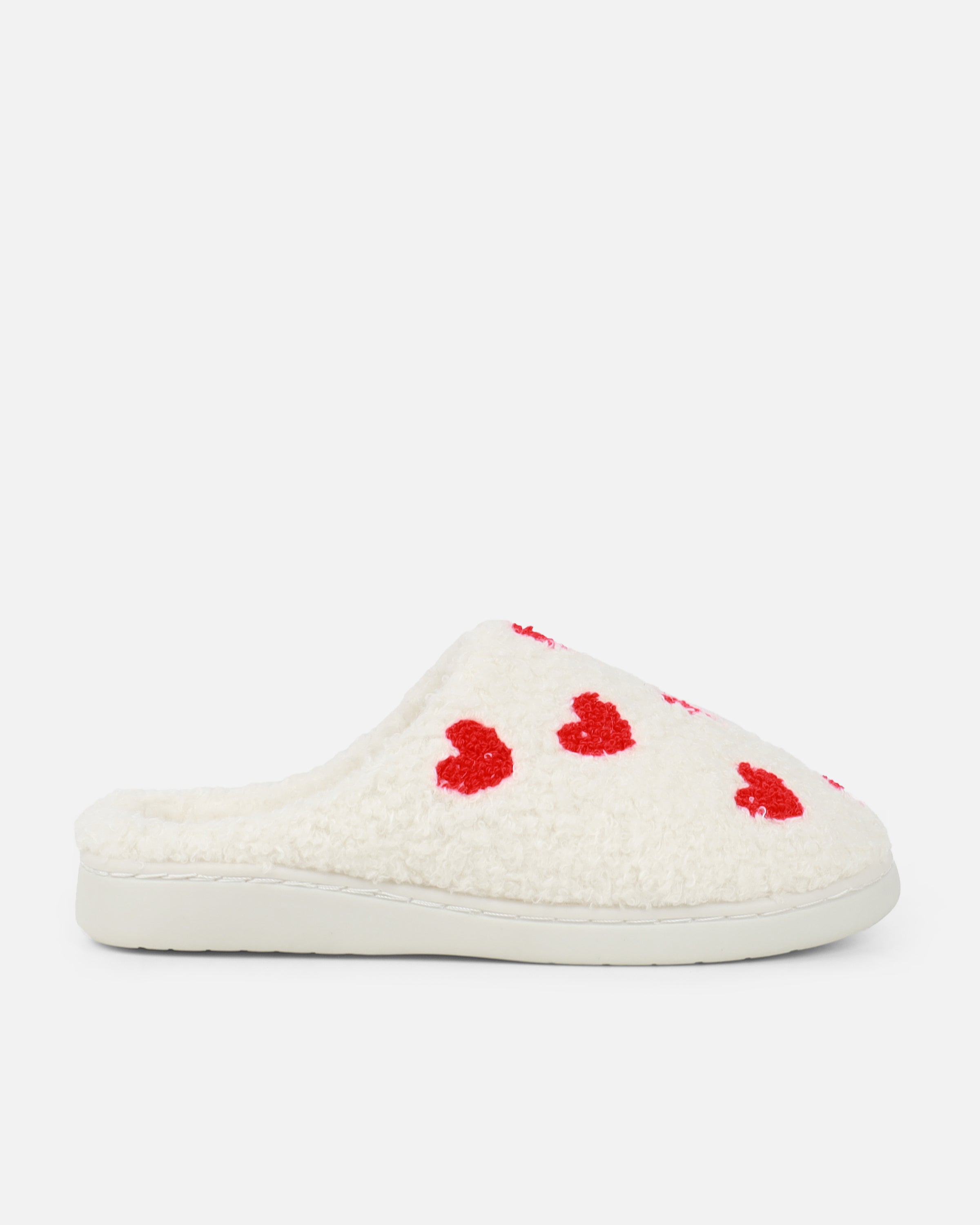 Loved Cream Heart Print Slippers | SIMMI London