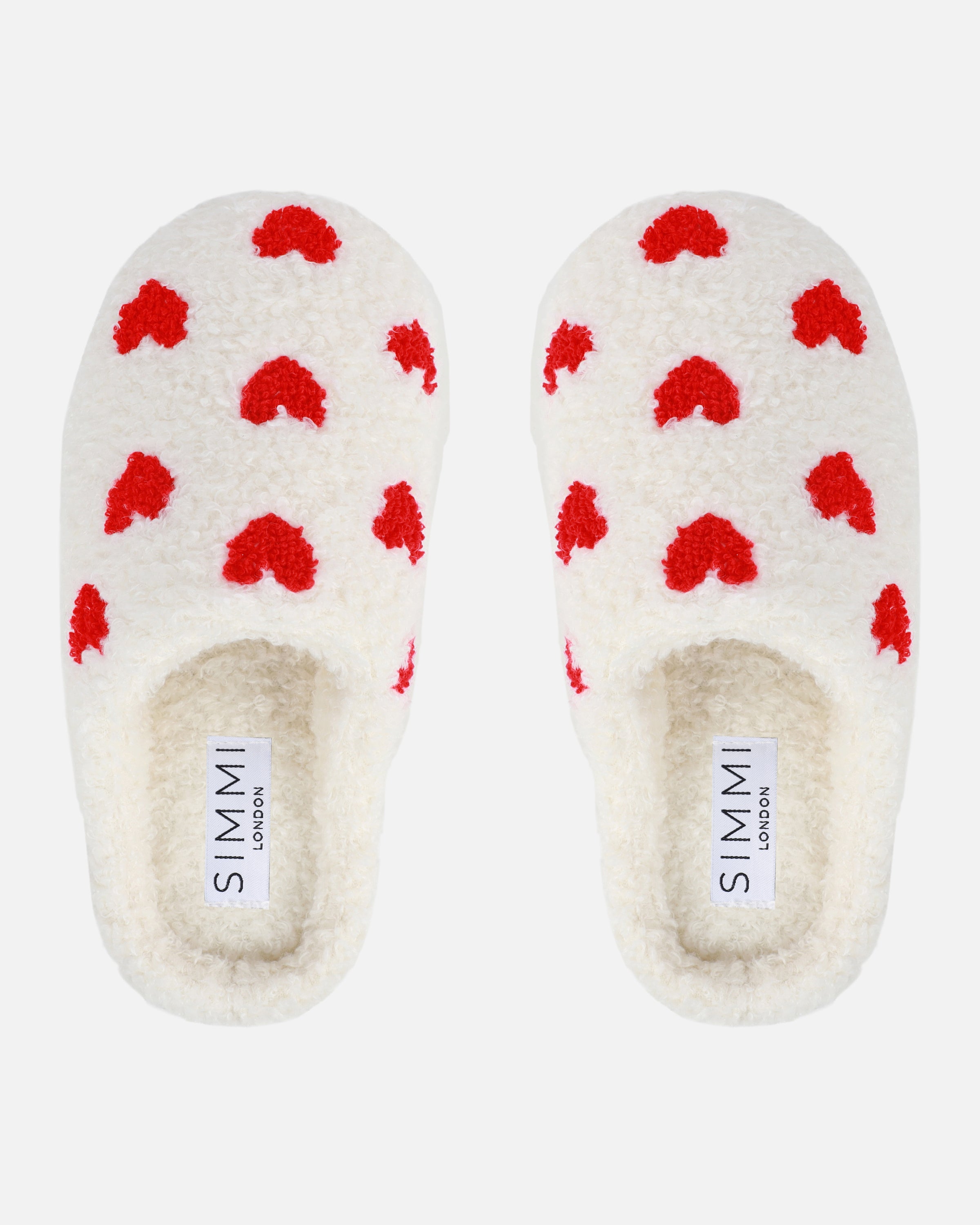 Loved Cream Heart Print Slippers | SIMMI London
