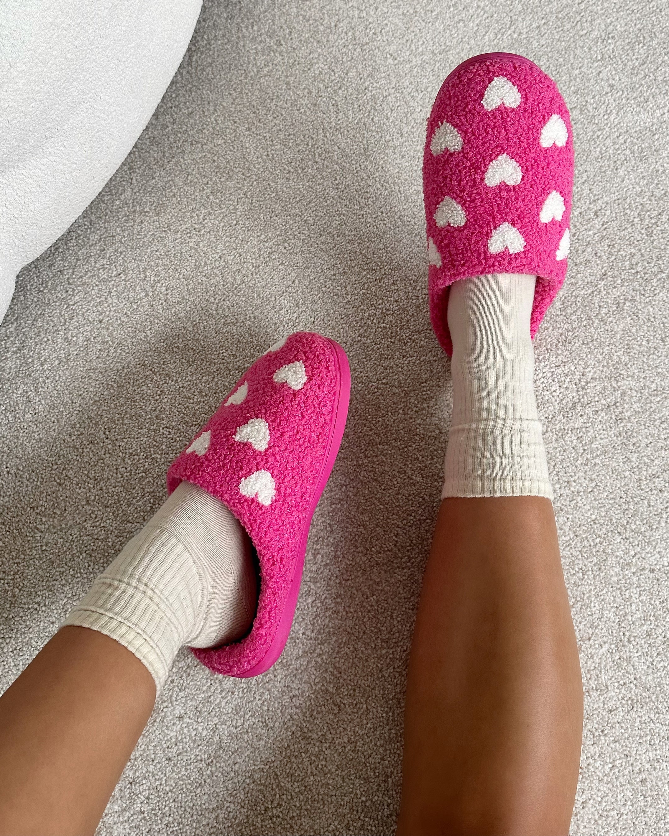 Loved Pink Heart Print Slippers | SIMMI London