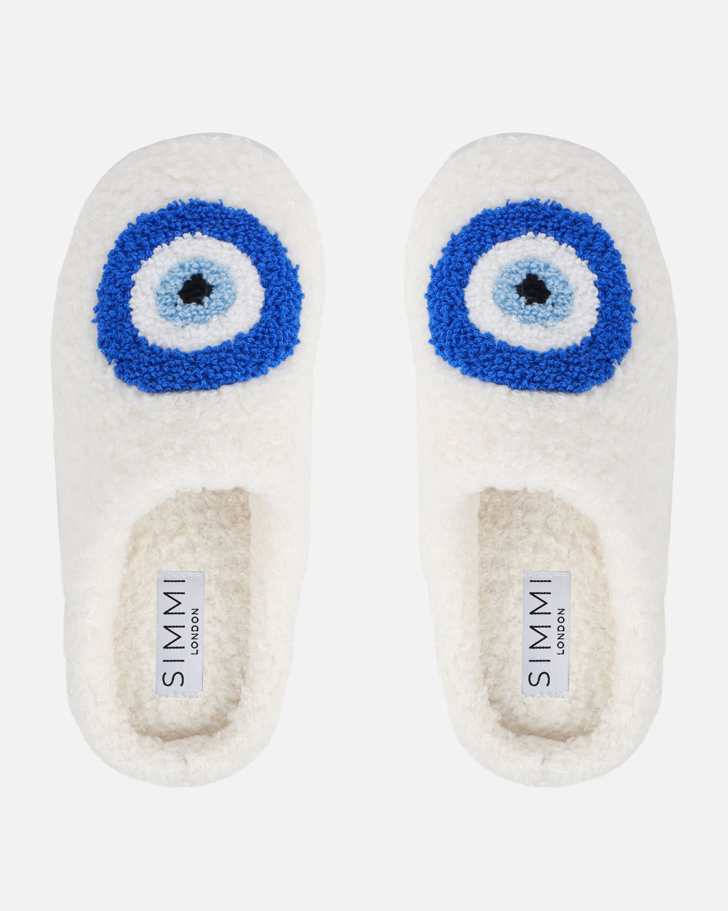 Lucky White Evil Eye Print Closed Toe Slippers | SIMMI London